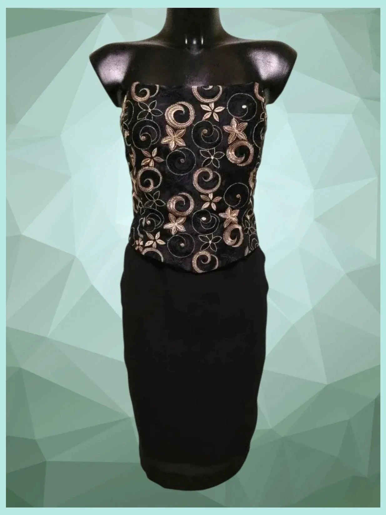 Black Embroidered Corset Midi Dress – Vintage Dressing – taille XL / 42 / 14