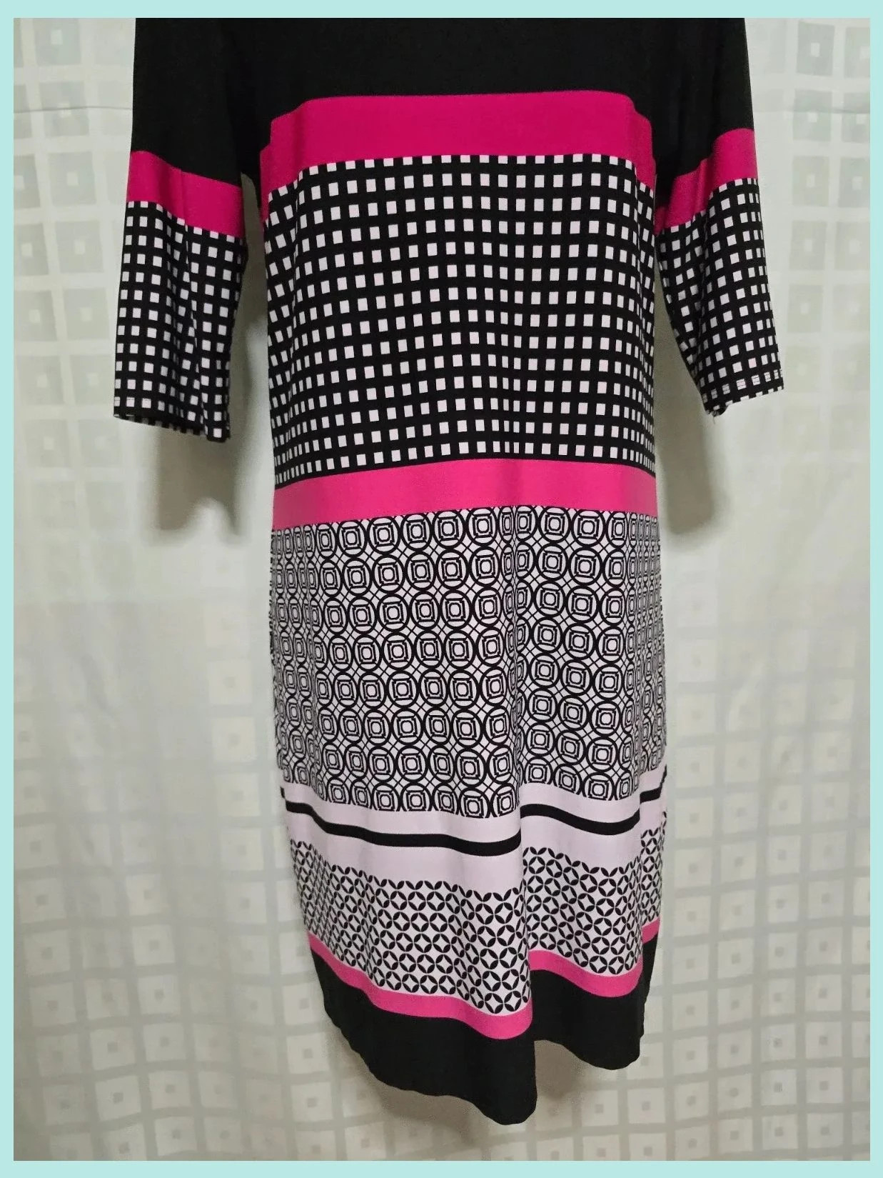 Pink Black Geometric Print Shift Dress – Sandra Darren – taille M / 38 / 10 3