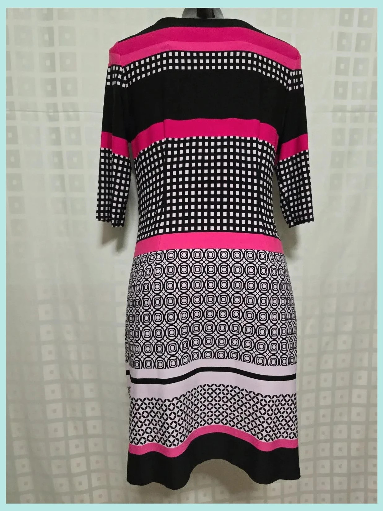 Pink Black Geometric Print Shift Dress – Sandra Darren – taille M / 38 / 10 5