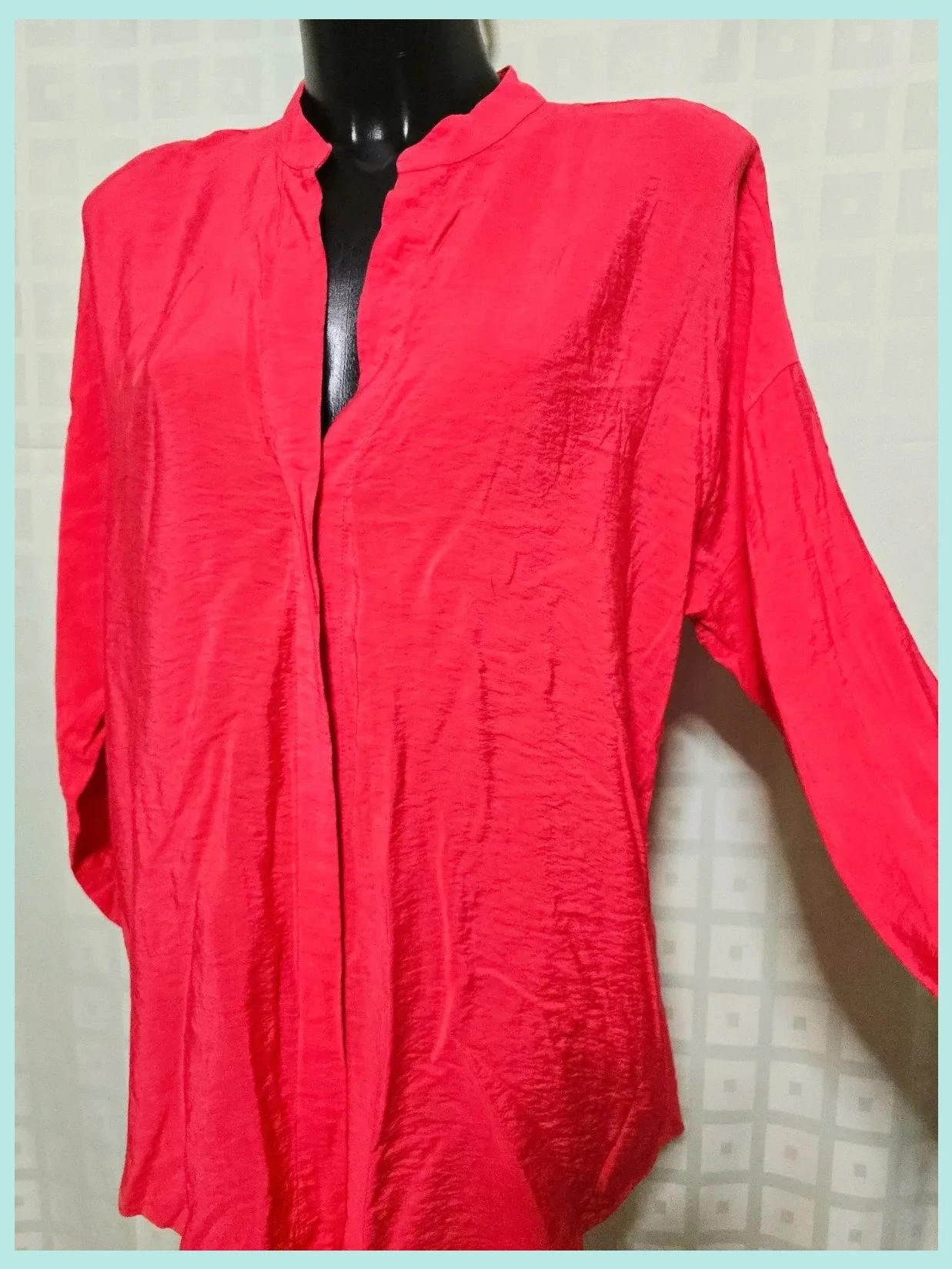 Red Crinkle Mandarin Collar Oversized Blouse – Mint Velvet – taille M / 38 / 10 3
