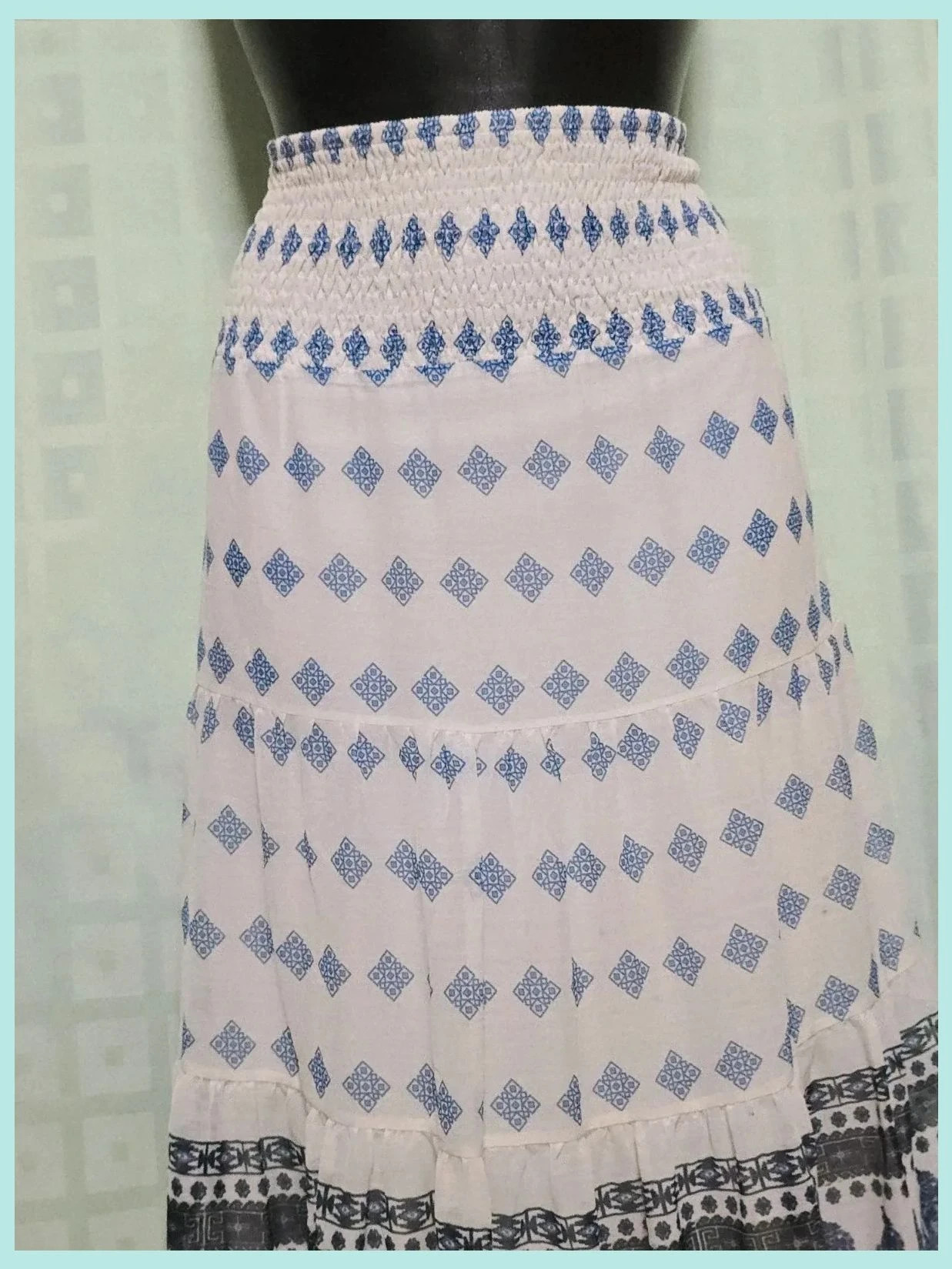 Boho tiered maxi skirt blue print plus size – Vintage Dressing – taille 4XL / 48 / 20 2