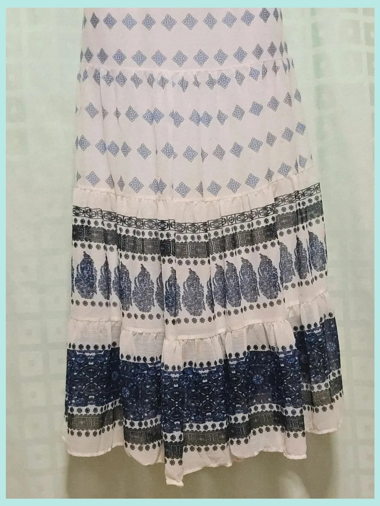 Boho tiered maxi skirt blue print plus size – Vintage Dressing – taille 4XL / 48 / 20 3