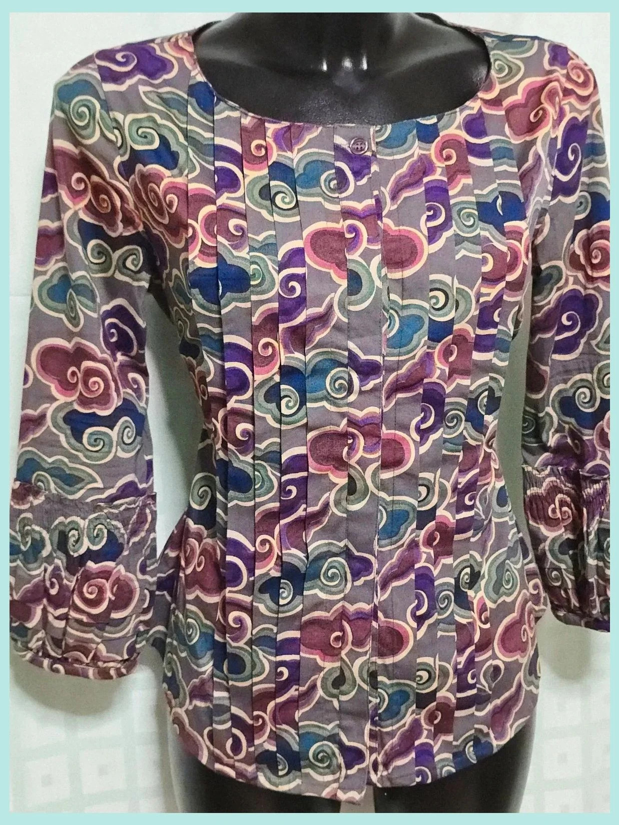 Purple Cloud Print Pleated Tie-Back Blouse – Almatrichi – taille M / 38 / 10 3