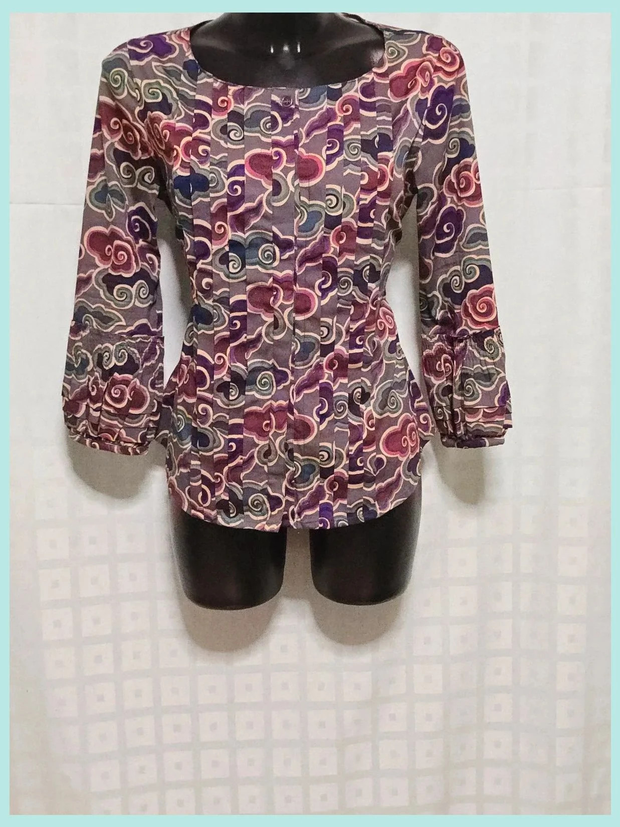 Purple Cloud Print Pleated Tie-Back Blouse – Almatrichi – taille M / 38 / 10