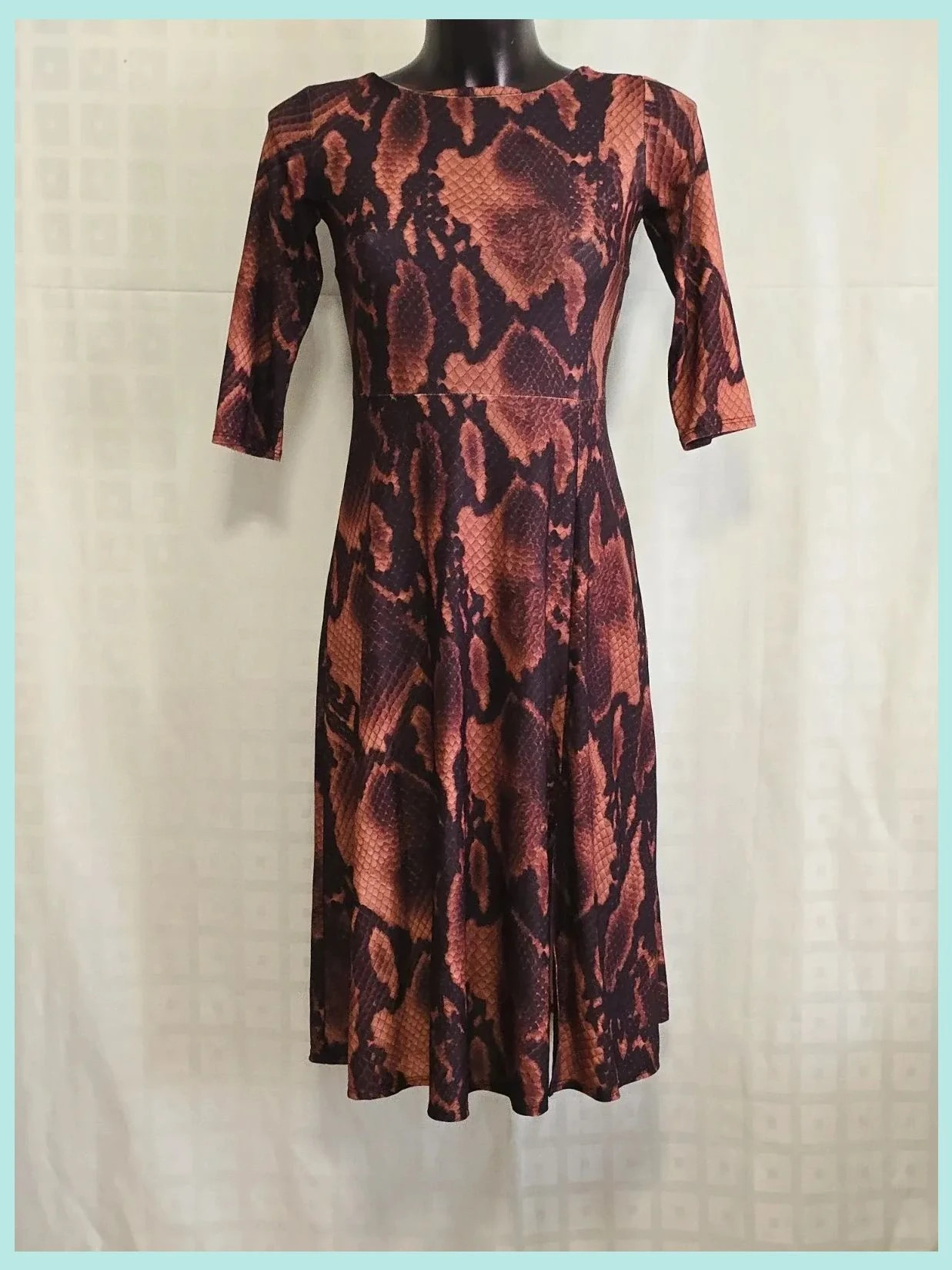 Brown Snakeskin Print Midi Flare Dress