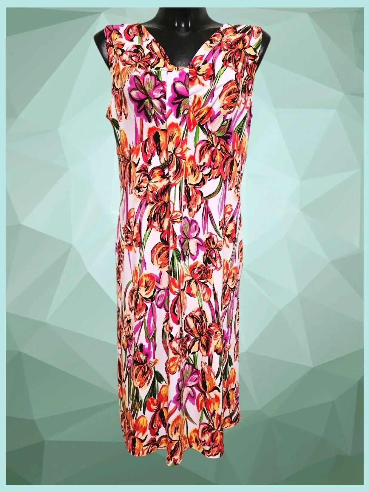 Colorful Floral Print Sleeveless V-Neck Midi Dress – Kim & Co. – taille XL / 42 / 14