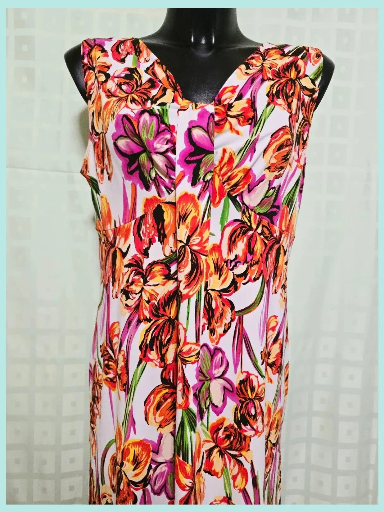 Colorful Floral Print Sleeveless V-Neck Midi Dress – Kim & Co. – taille XL / 42 / 14 2