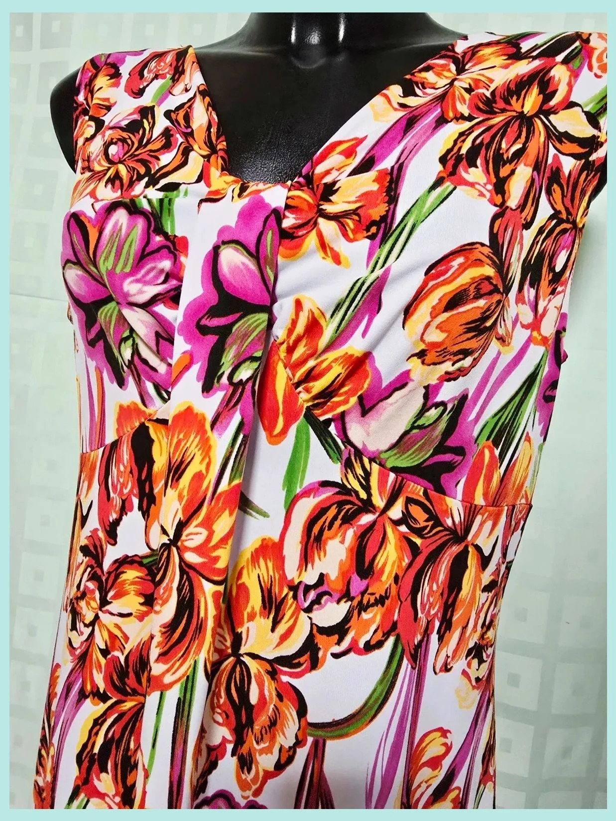 Colorful Floral Print Sleeveless V-Neck Midi Dress – Kim & Co. – taille XL / 42 / 14 5