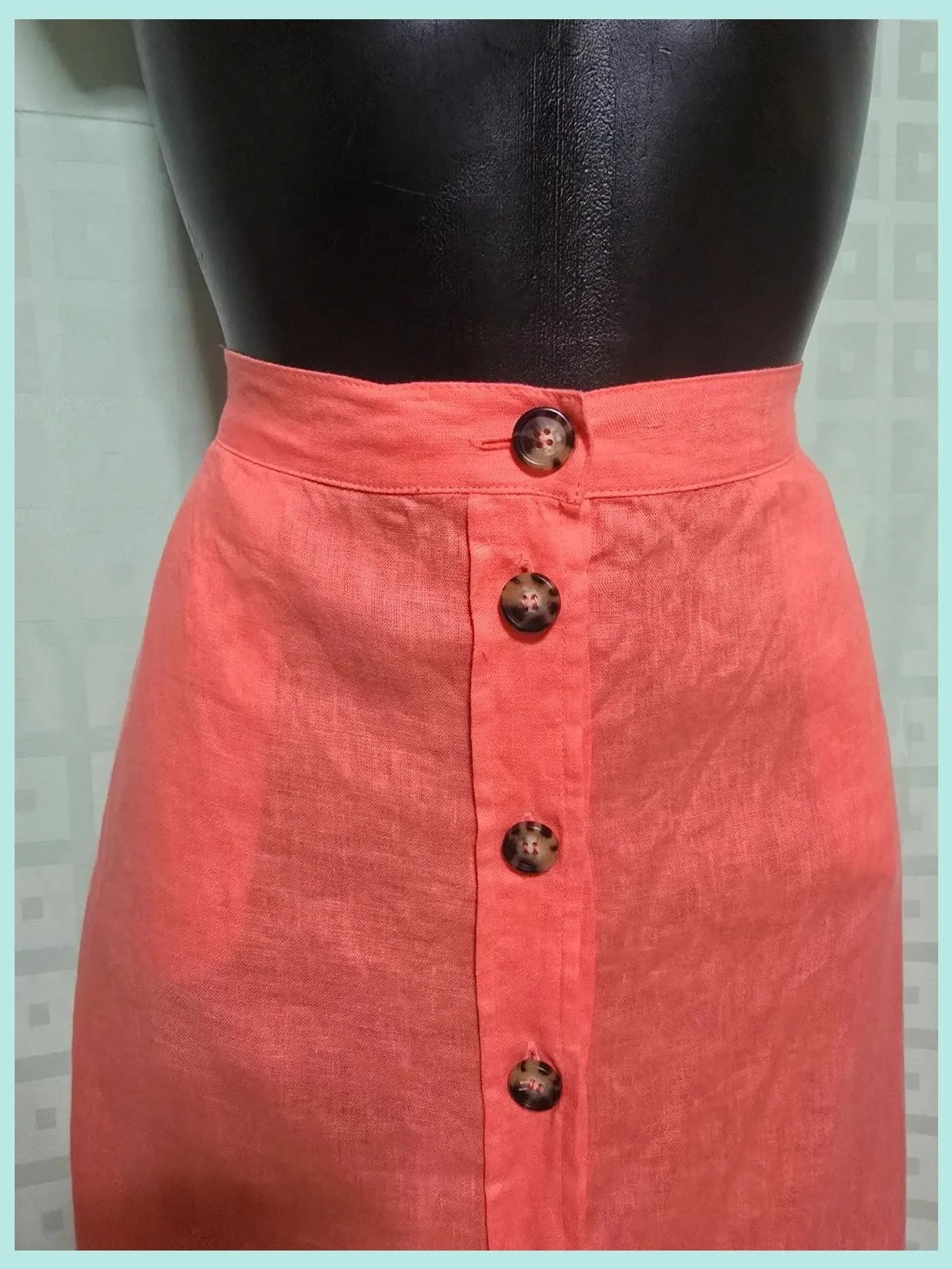 Coral 100% Linen Button Midi Skirt – Vintage Dressing – taille Taille unique 2