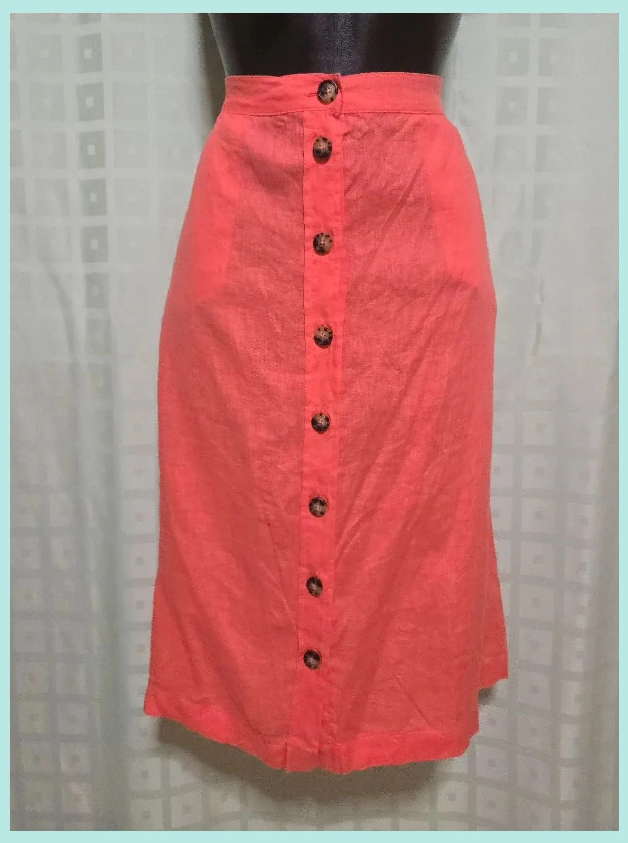 Coral 100% Linen Button Midi Skirt – Vintage Dressing – taille Taille unique