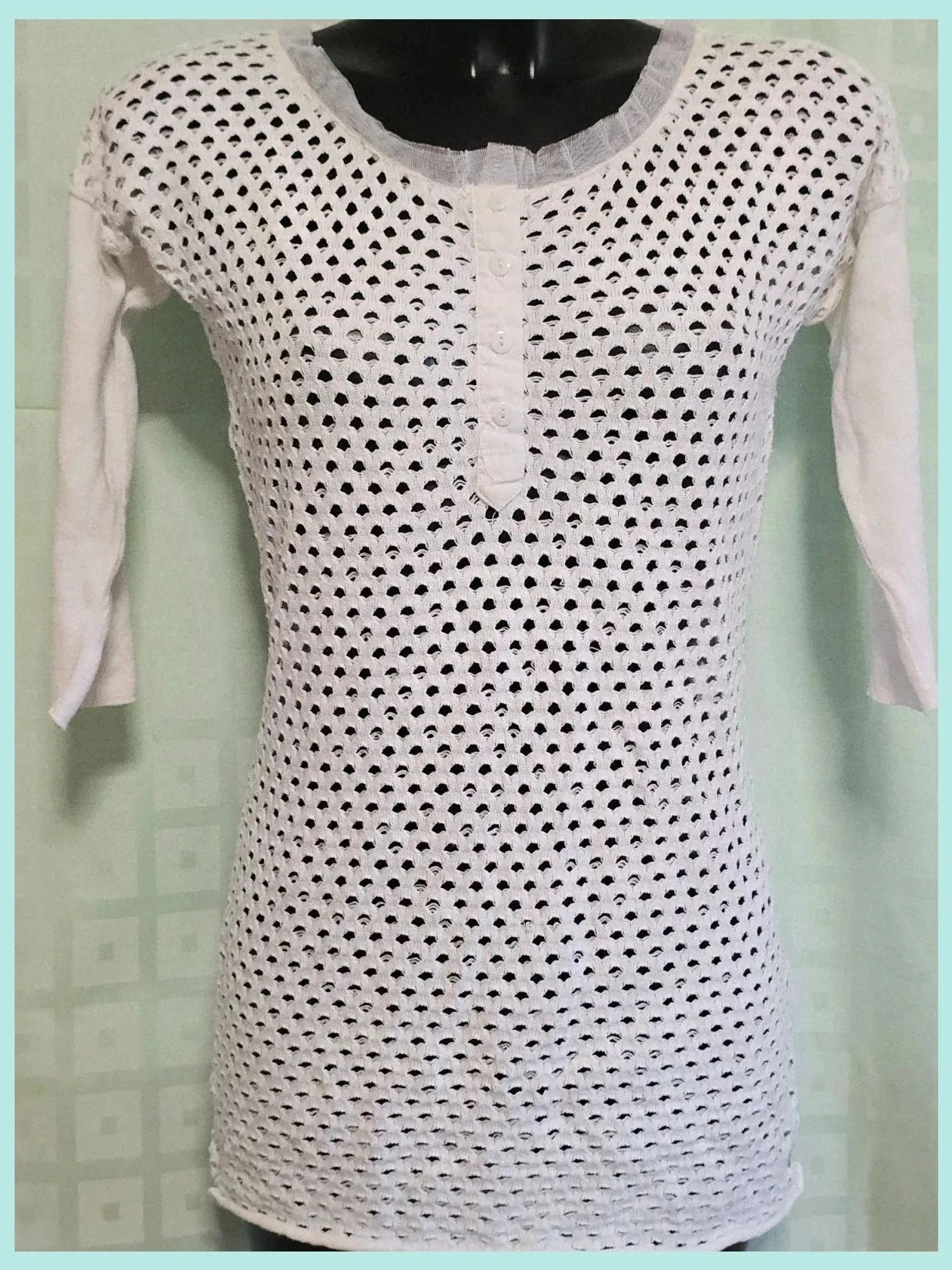 White crochet knit henley top – Adolfo Dominguez – taille XS / 34 / 6 2