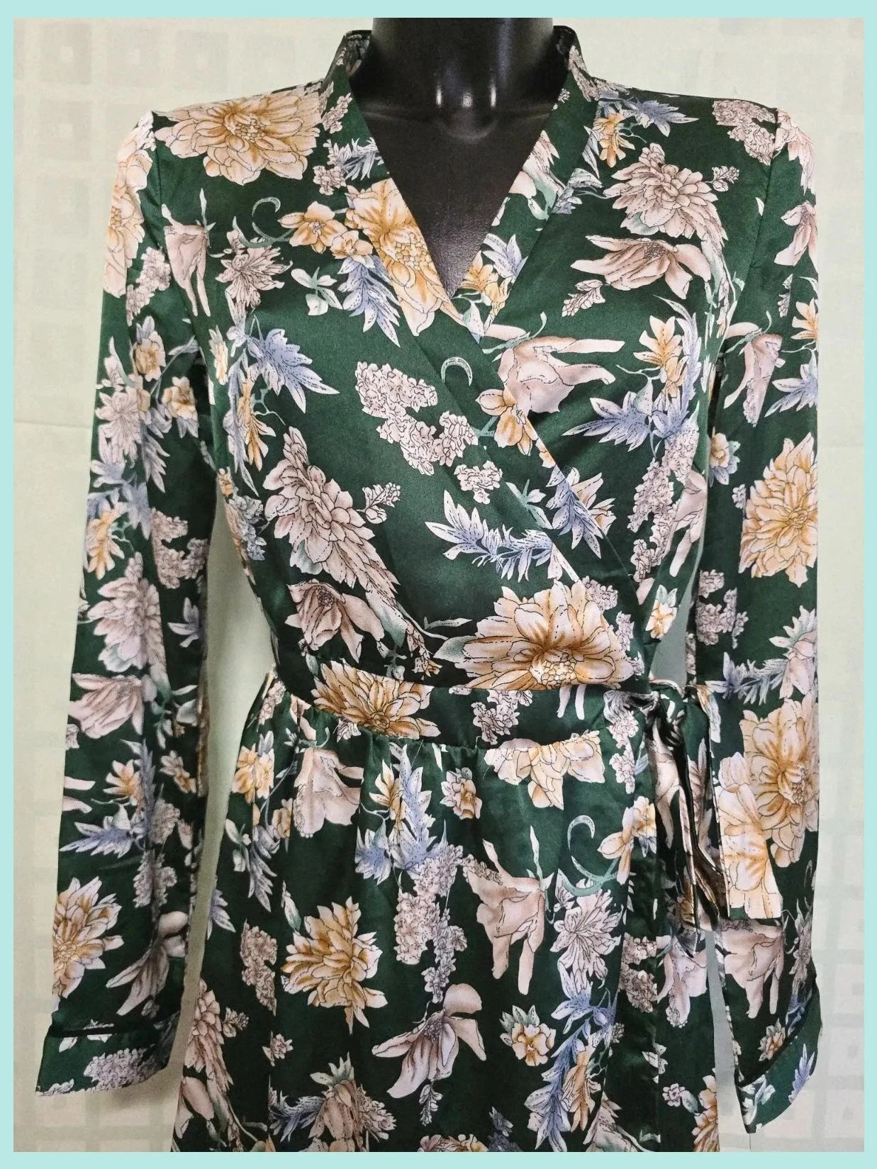 Green Floral Satin Wrap Dress – Vila – taille M / 38 / 10 2
