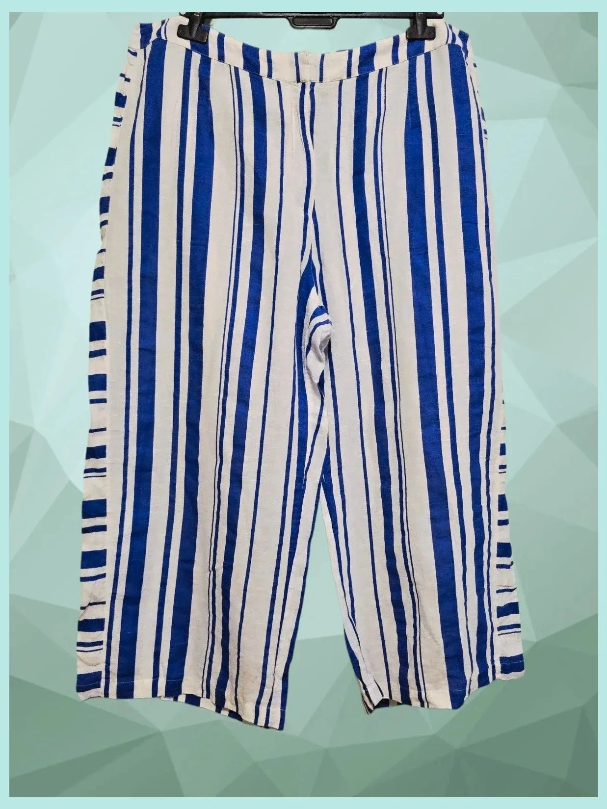 Navy & White Striped Linen Cropped Pants