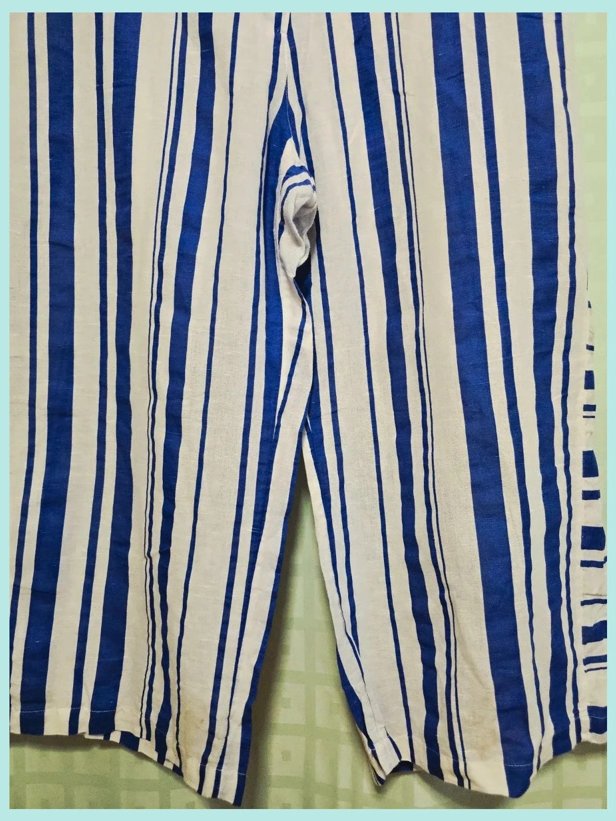 Navy & White Striped Linen Cropped Pants – Monsoon – taille 4XL / 48 / 20 3