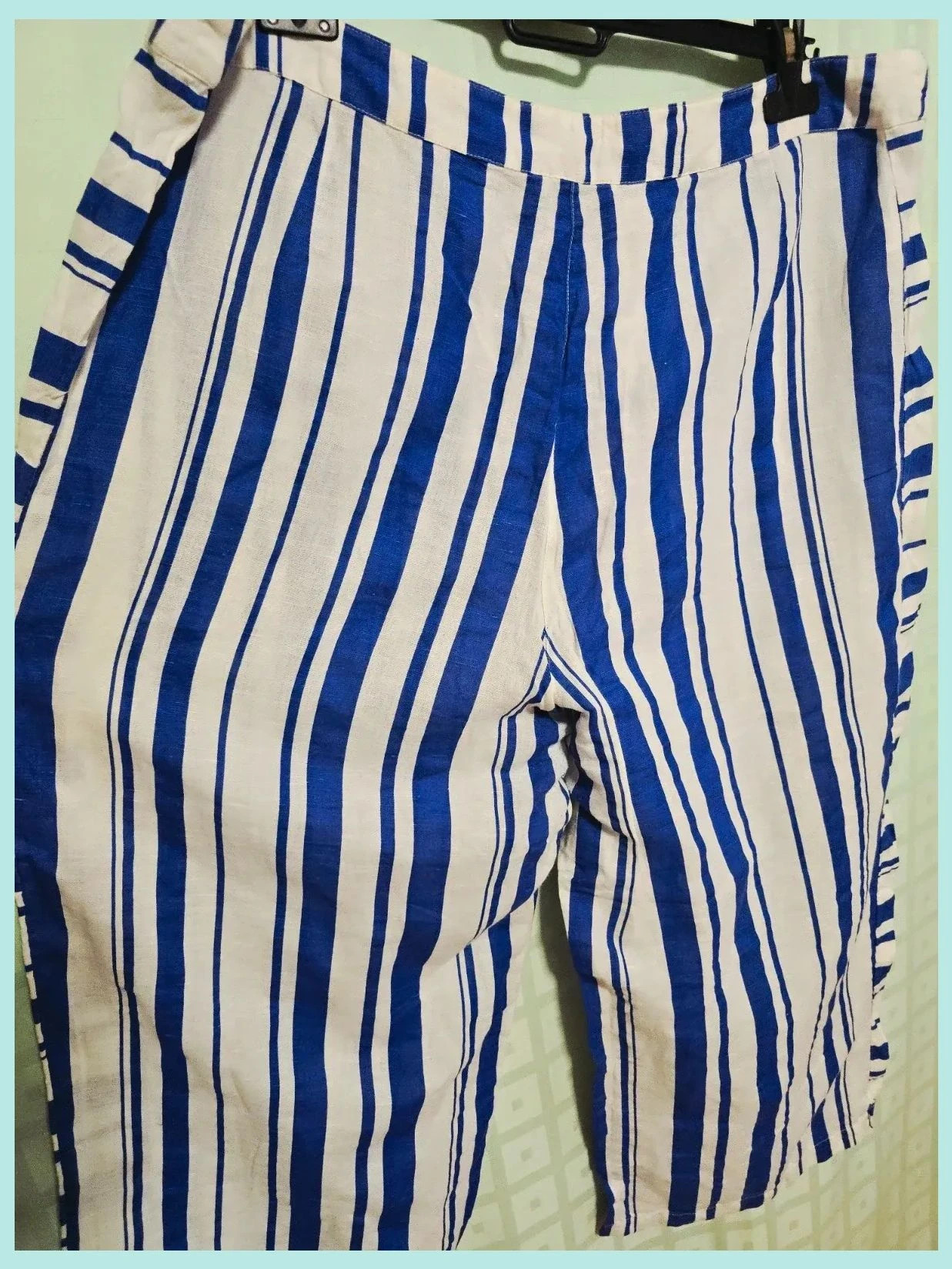 Navy & White Striped Linen Cropped Pants – Monsoon – taille 4XL / 48 / 20 5