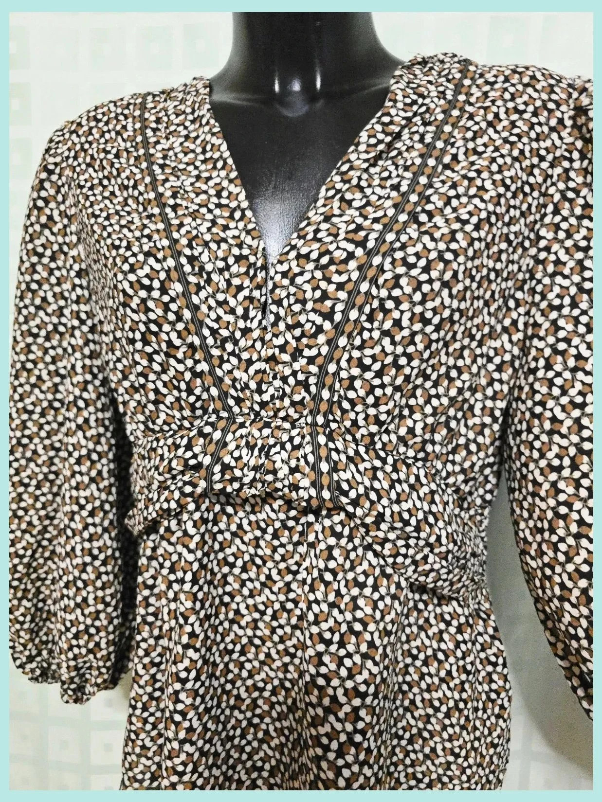 Dotted Print V-Neck Blouse with Tie Waist – Max Studio – taille XL / 42 / 14 5