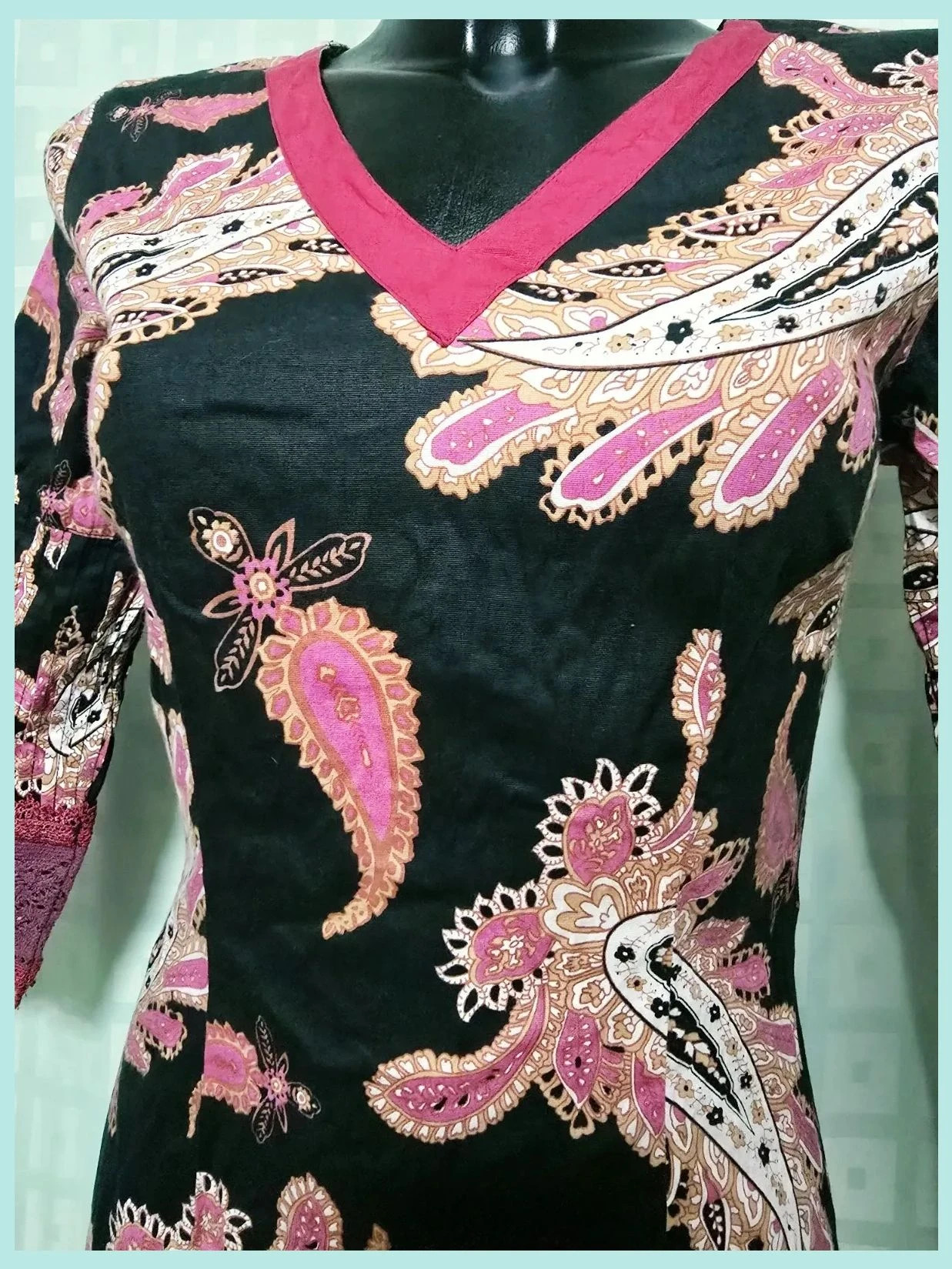 Black Pink Paisley Lace Trim Mini Dress – Almatrichi – taille S / 36 / 8 3