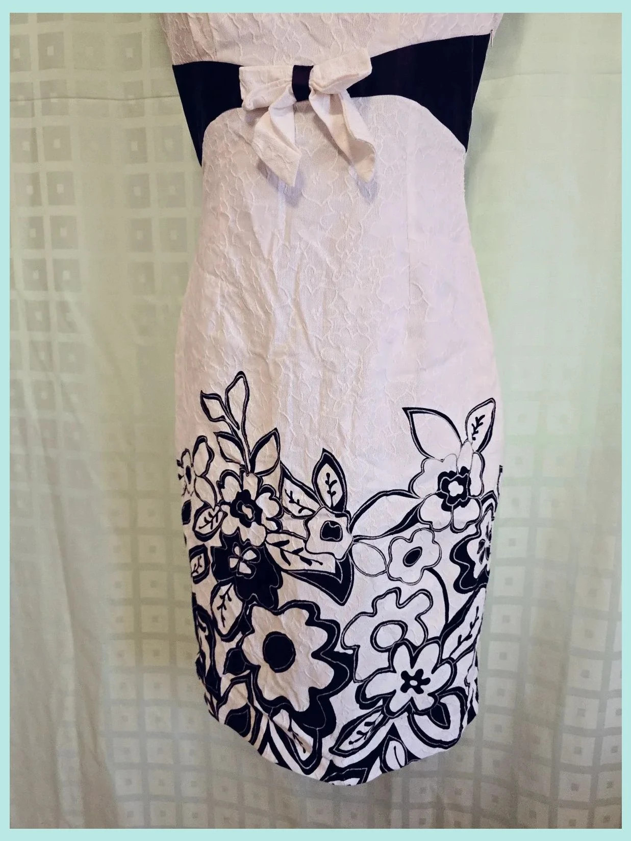 White Lace Texture Dress Black Floral Embroidery Bow Belt Summer Midi – Vintage Dressing – taille Taille unique 3