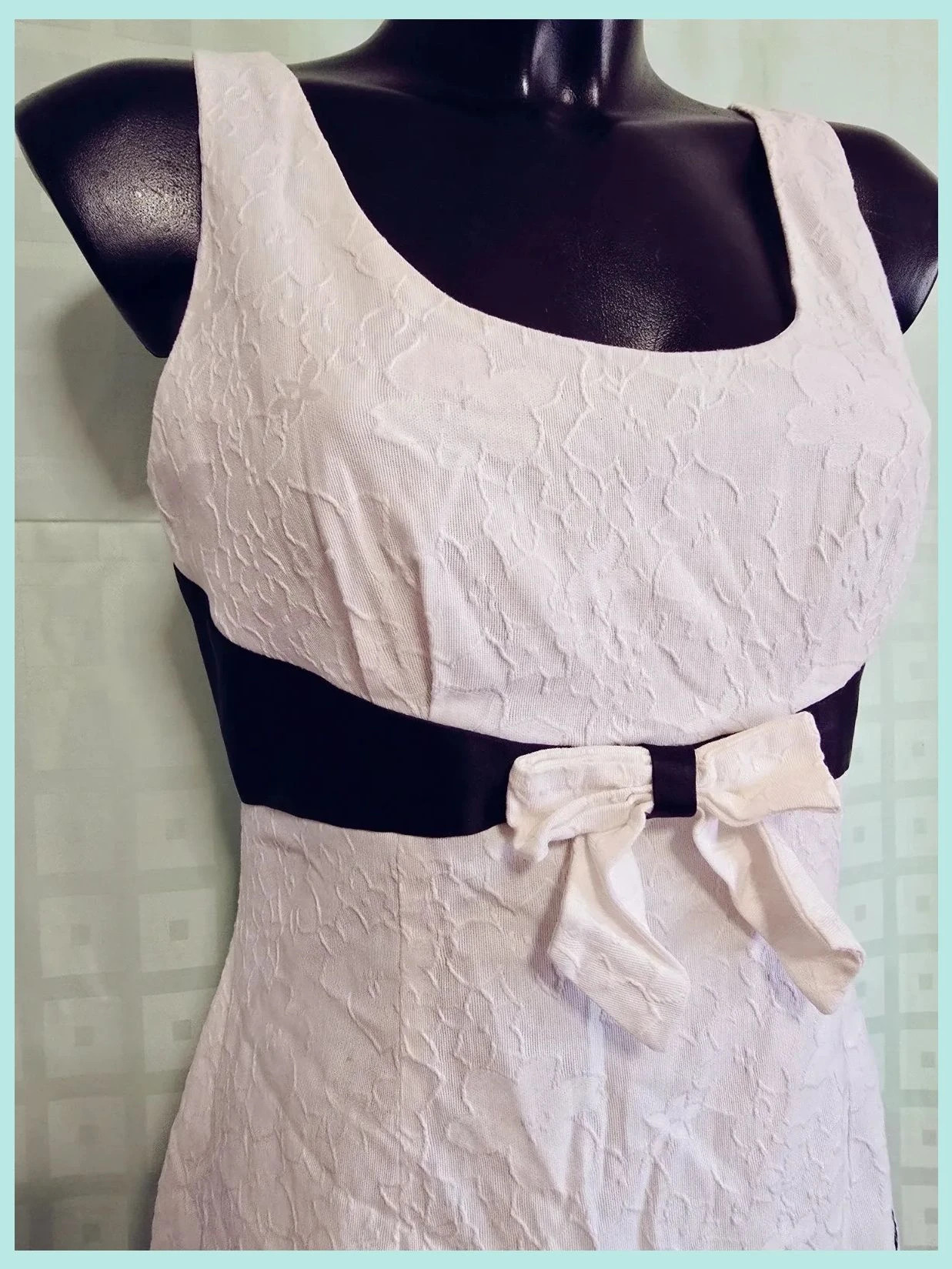 White Lace Texture Dress Black Floral Embroidery Bow Belt Summer Midi – Vintage Dressing – taille Taille unique 5