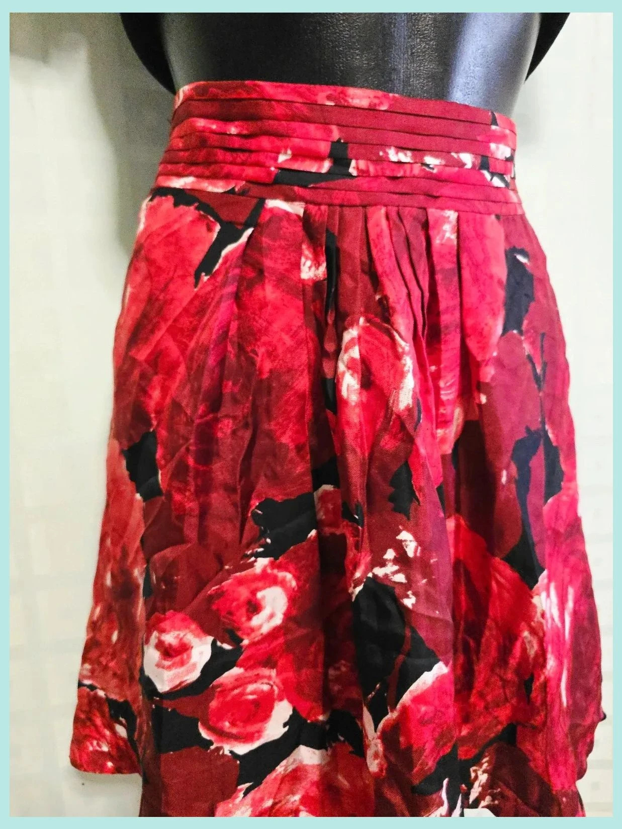 Red Floral 100% Silk Pleated Skirt – Massimo Dutti – taille S / 36 / 8 2