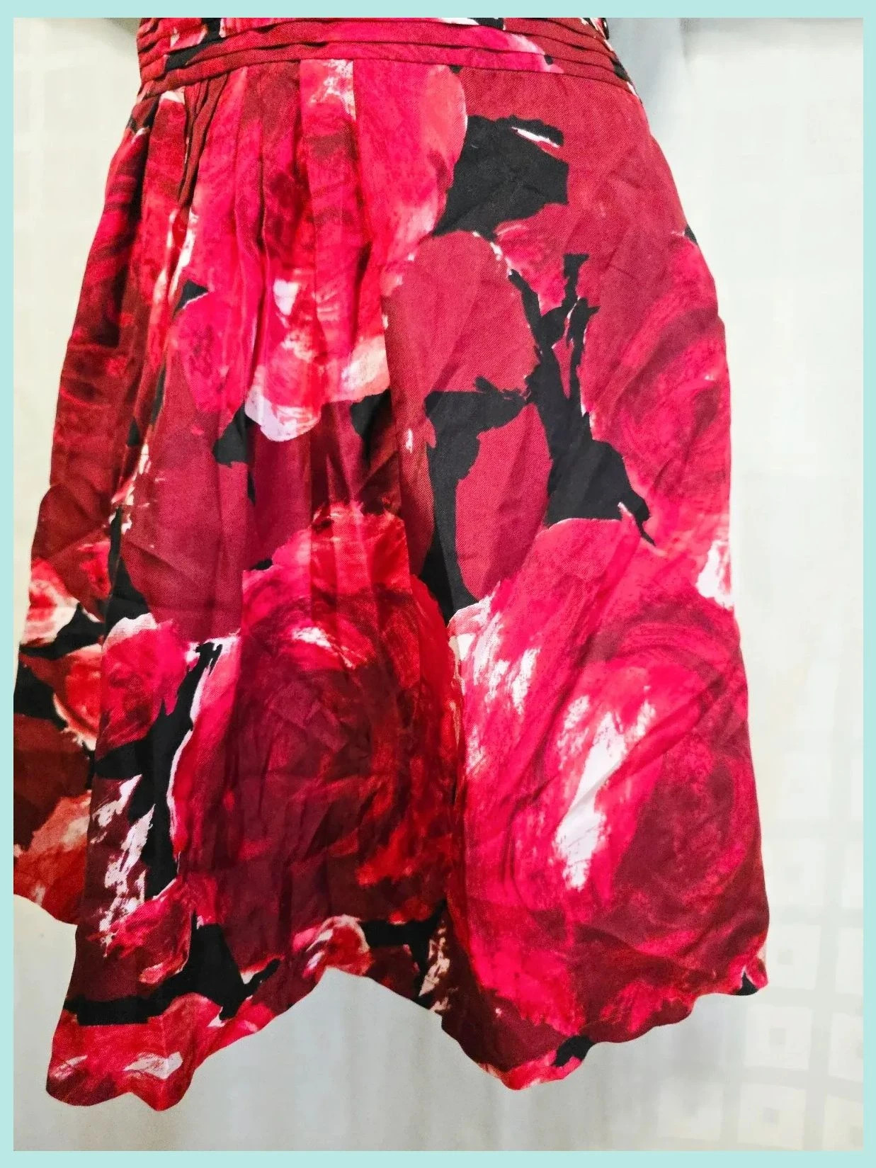 Red Floral 100% Silk Pleated Skirt – Massimo Dutti – taille S / 36 / 8 3