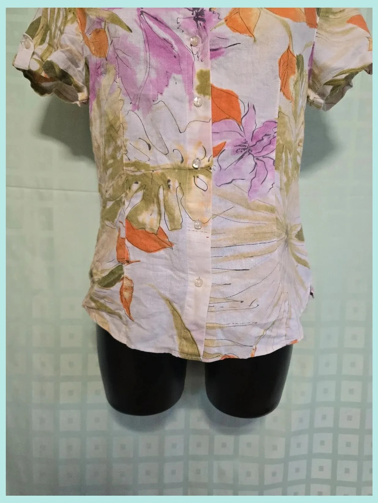 Watercolor Floral Linen Button-Up Blouse – Taifun – taille XL / 42 / 14 3