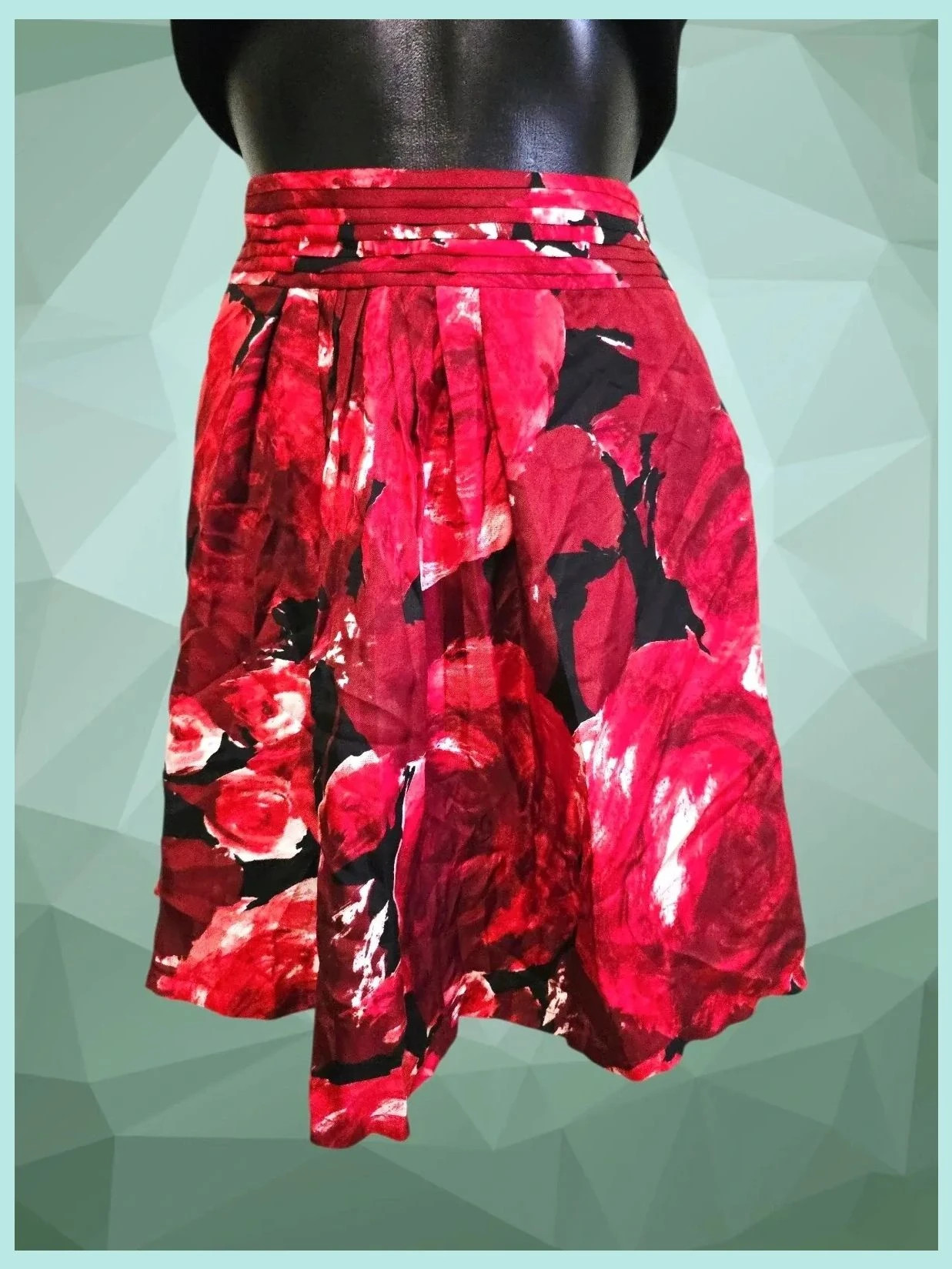 Red Floral 100% Silk Pleated Skirt – Massimo Dutti – taille S / 36 / 8