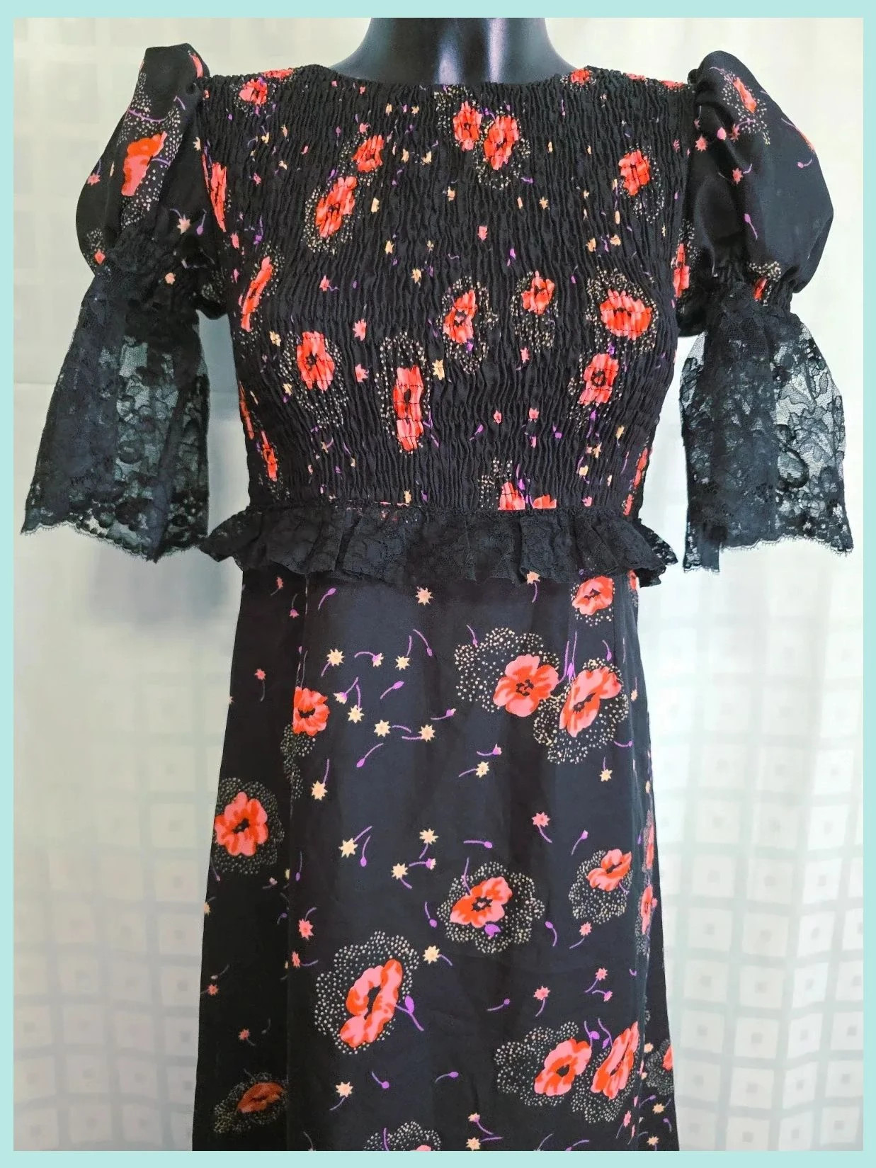 Black Floral Maxi Dress Lace Sleeves – Vintage Dressing – taille Taille unique 5