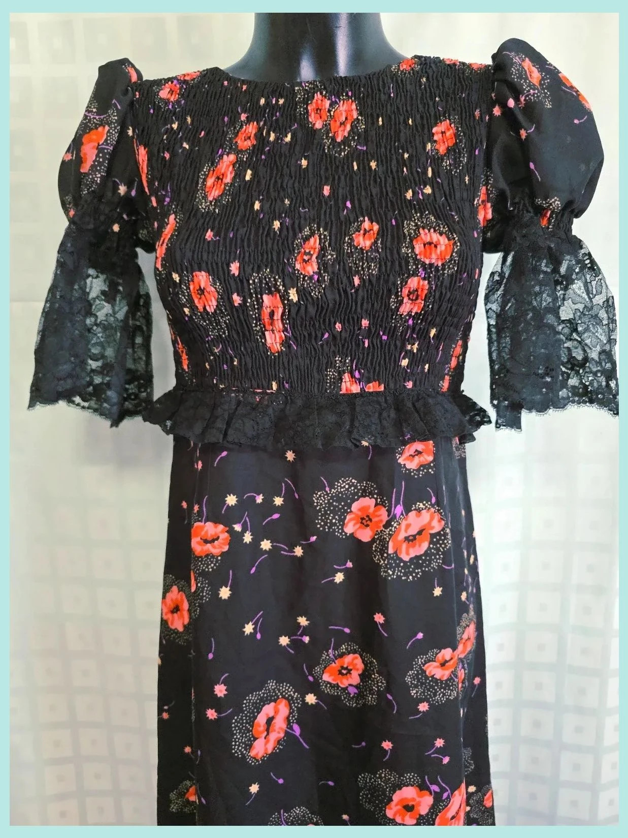 Black Floral Maxi Dress Lace Sleeves – Vintage Dressing – taille Taille unique 2