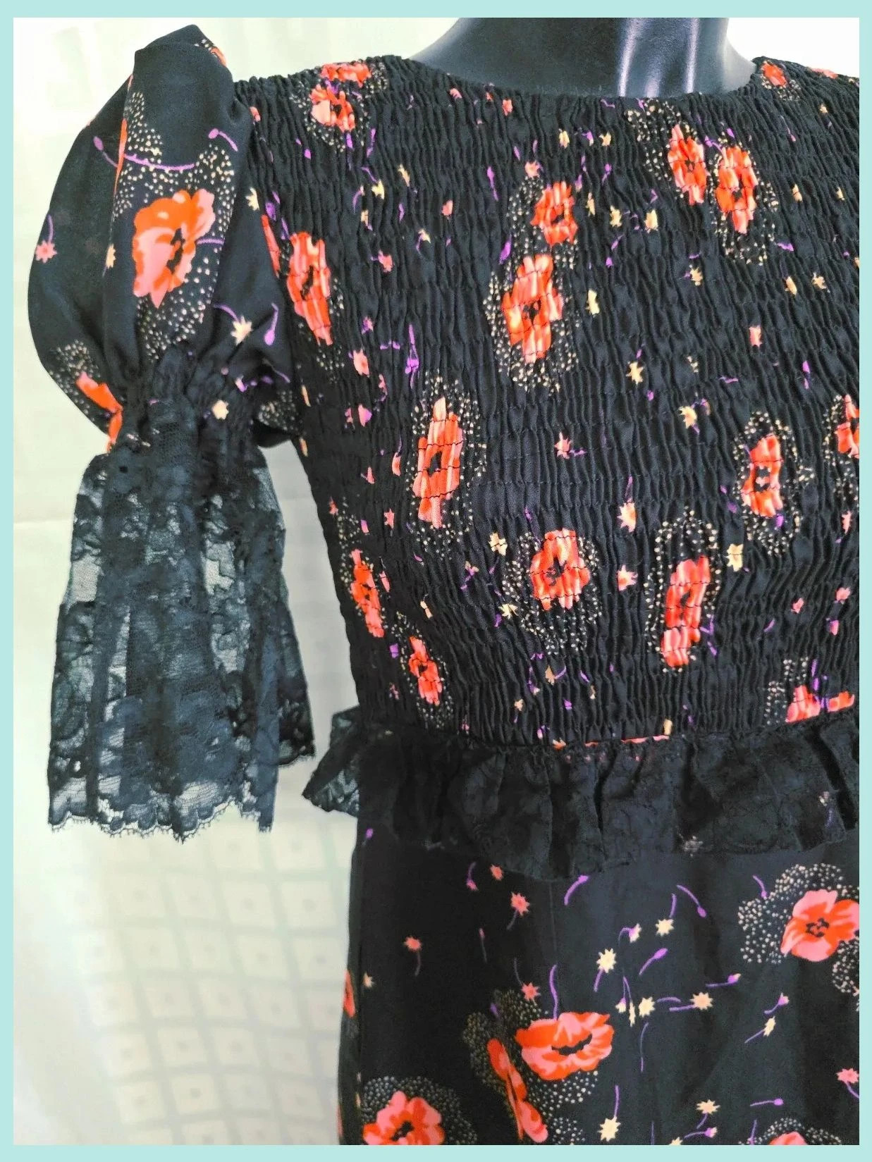 Black Floral Maxi Dress Lace Sleeves – Vintage Dressing – taille Taille unique 3