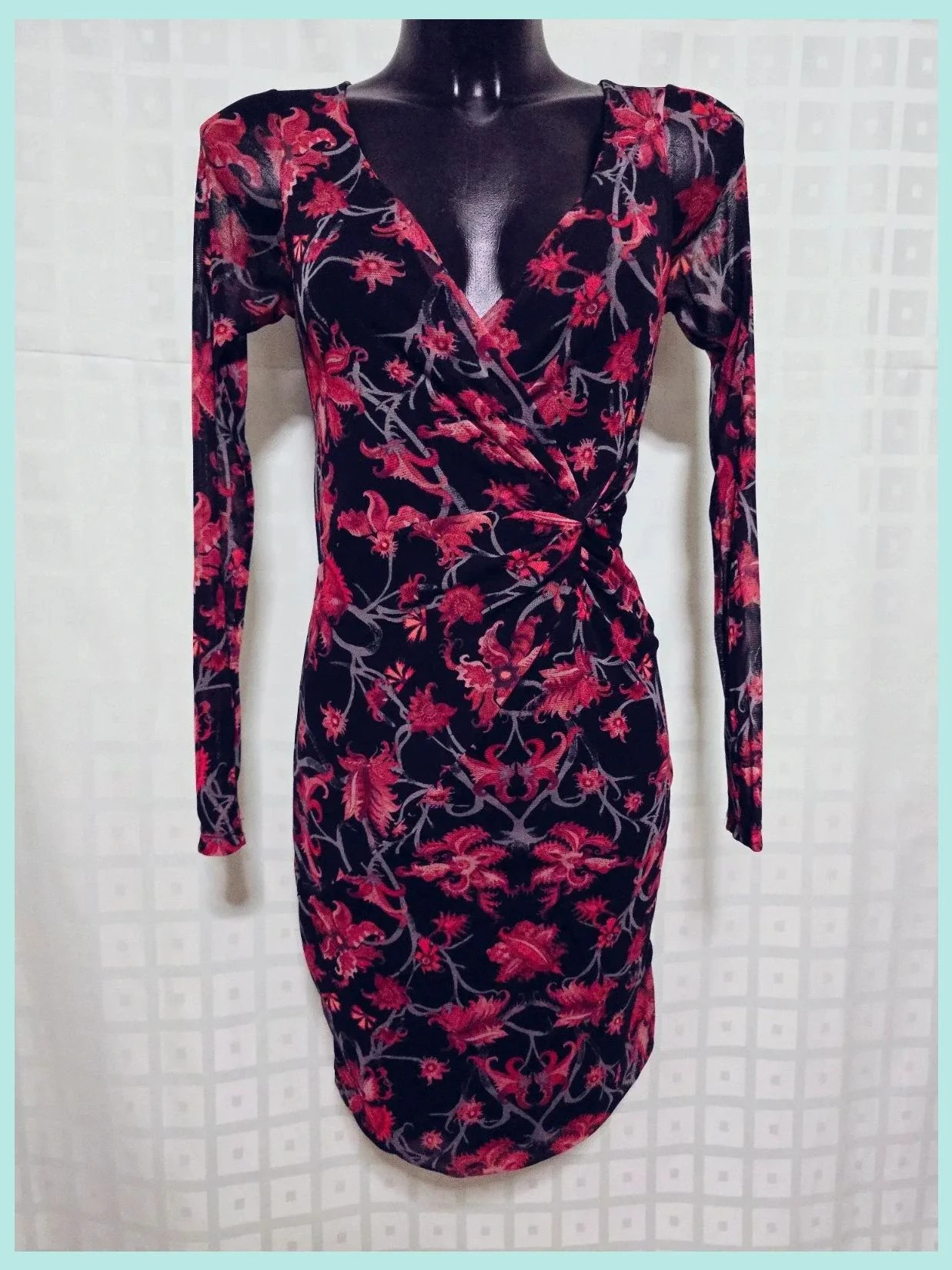 Black Red Floral Bodycon Dress