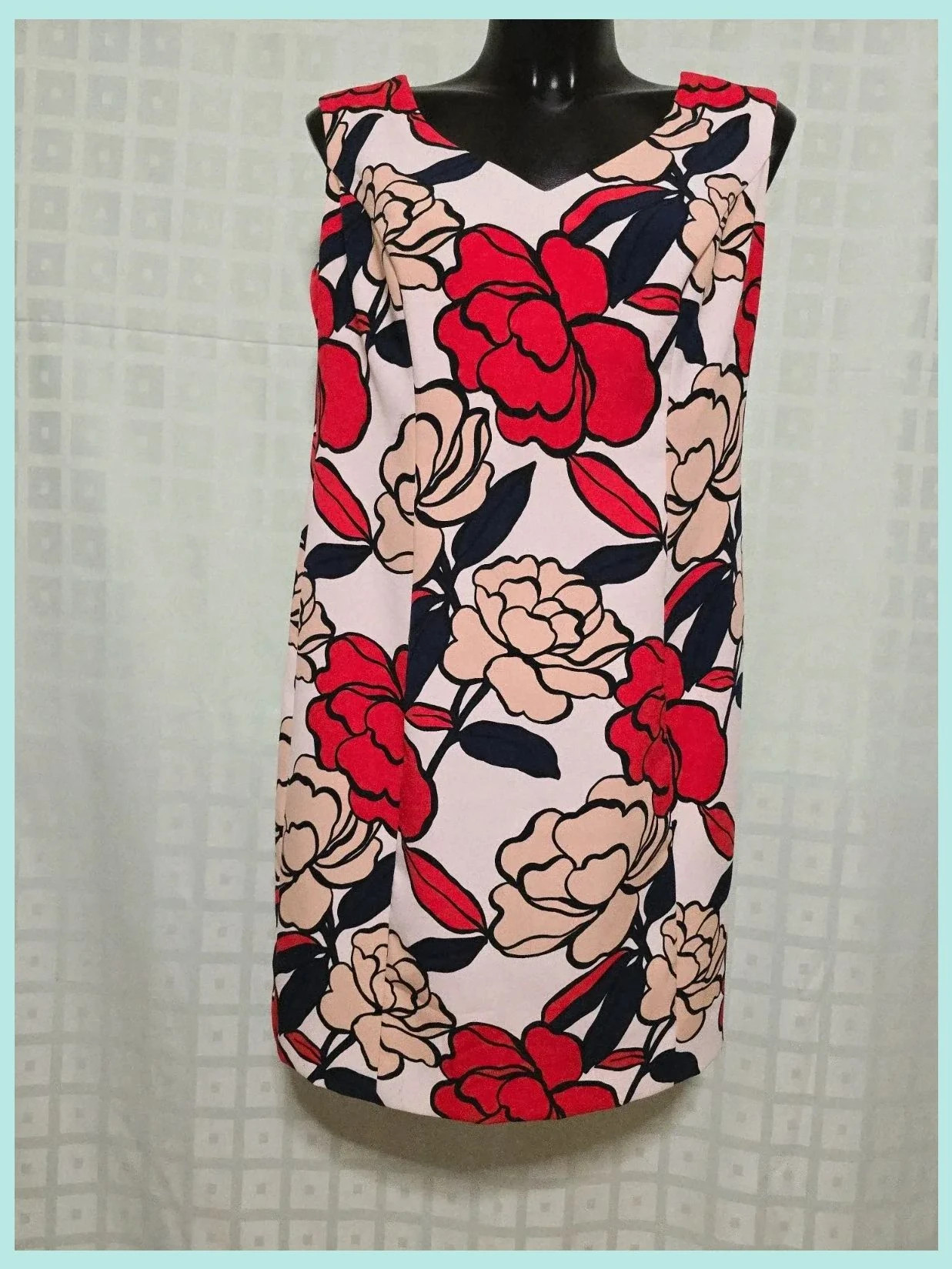 Red Floral V-Neck Shift Dress – Olimara – taille XXXL / 46 / 18 4