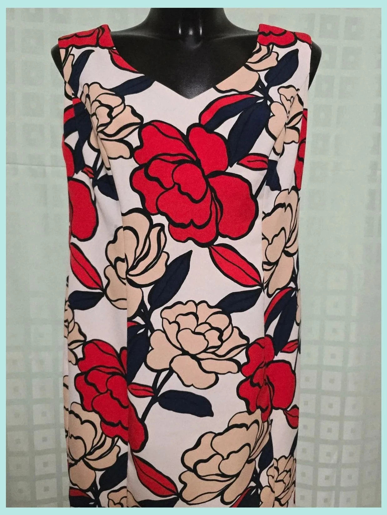 Red Floral V-Neck Shift Dress – Olimara – taille XXXL / 46 / 18 2