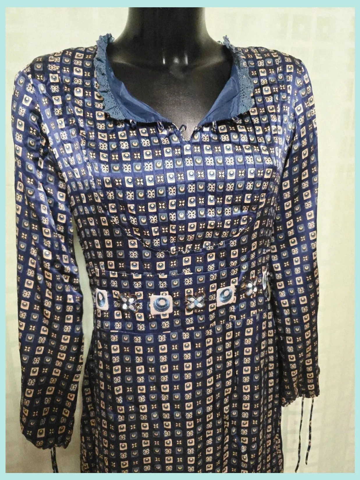 Vintage Boho Patterned Midi Dress – Riverside – taille L / 40 / 12 2