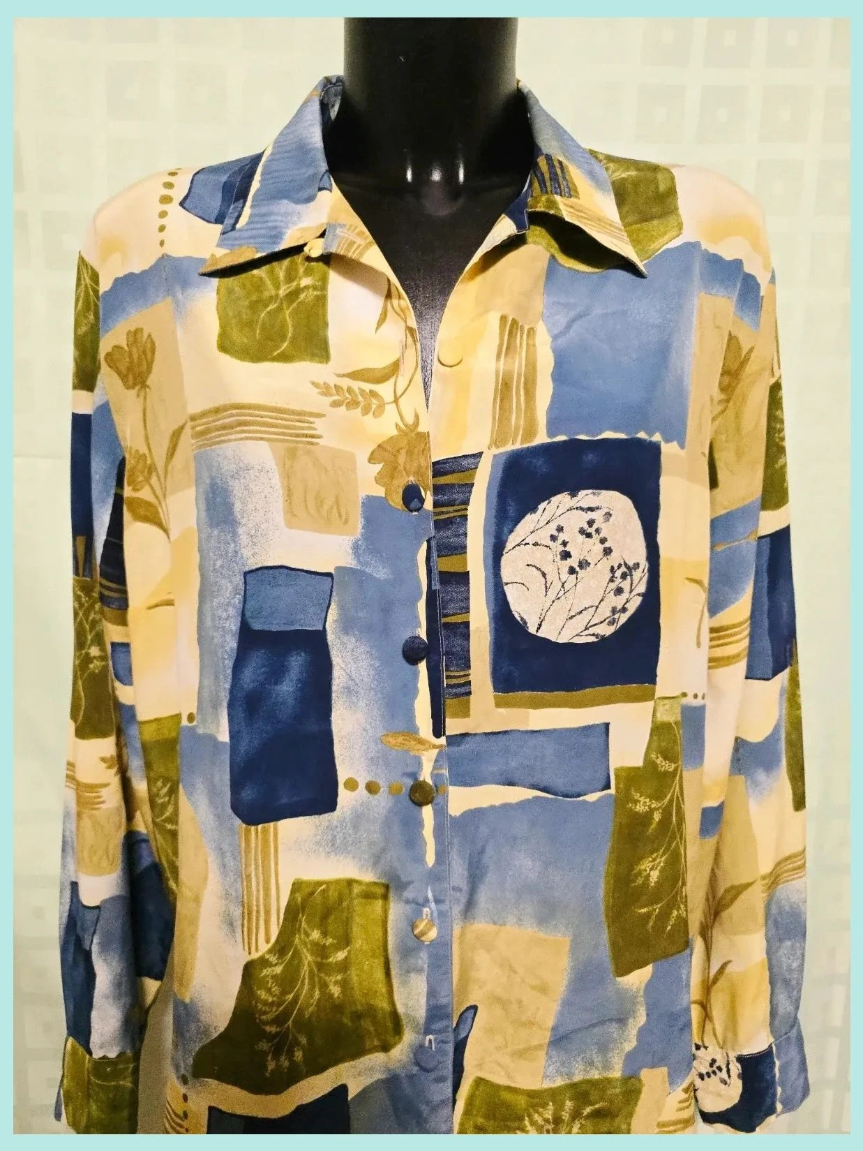 Vintage Abstract Geometric Print Long Sleeve Blouse – Vestidor Vintage – taille XXXL / 46 / 18 2