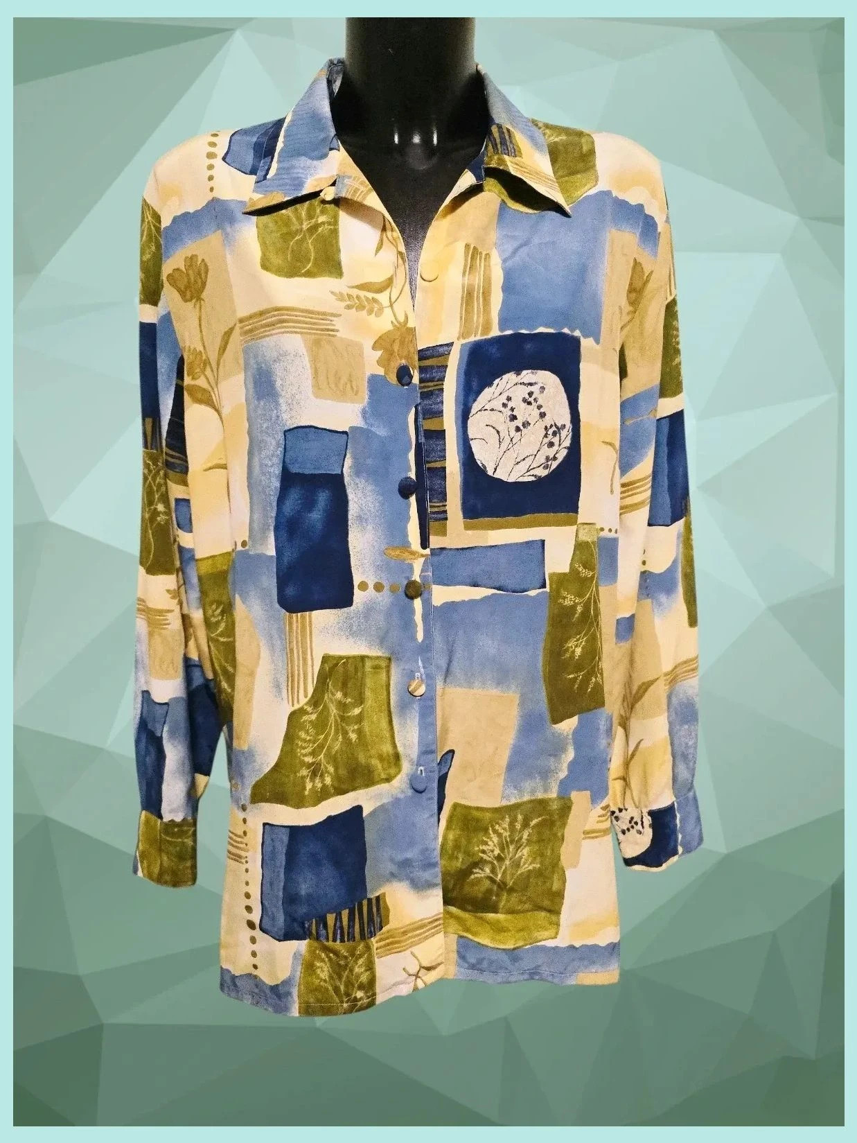 Vintage Abstract Geometric Print Long Sleeve Blouse