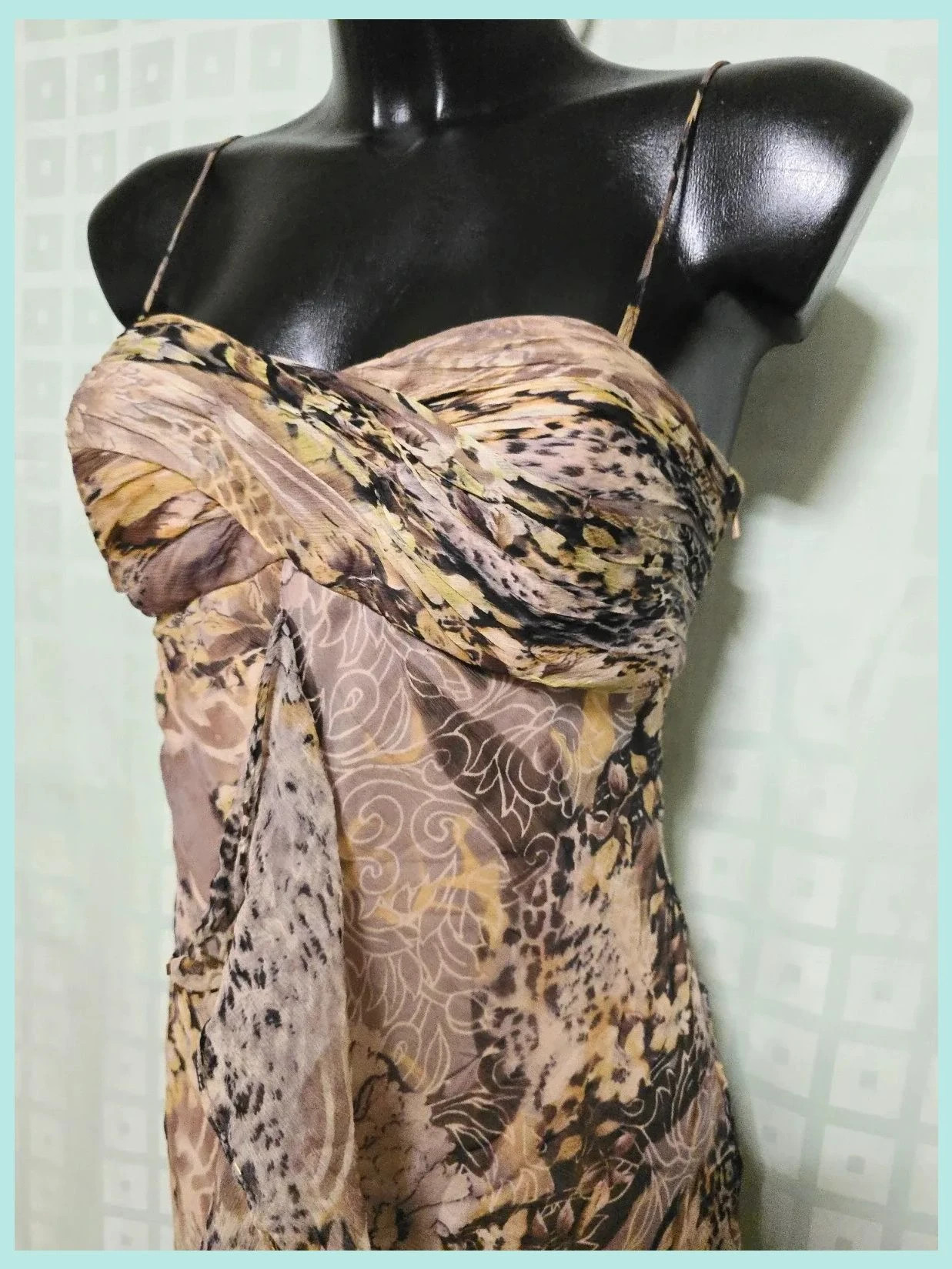 Animal Print Ruffle Dress 100% Silk – red monde – taille XL / 42 / 14 4