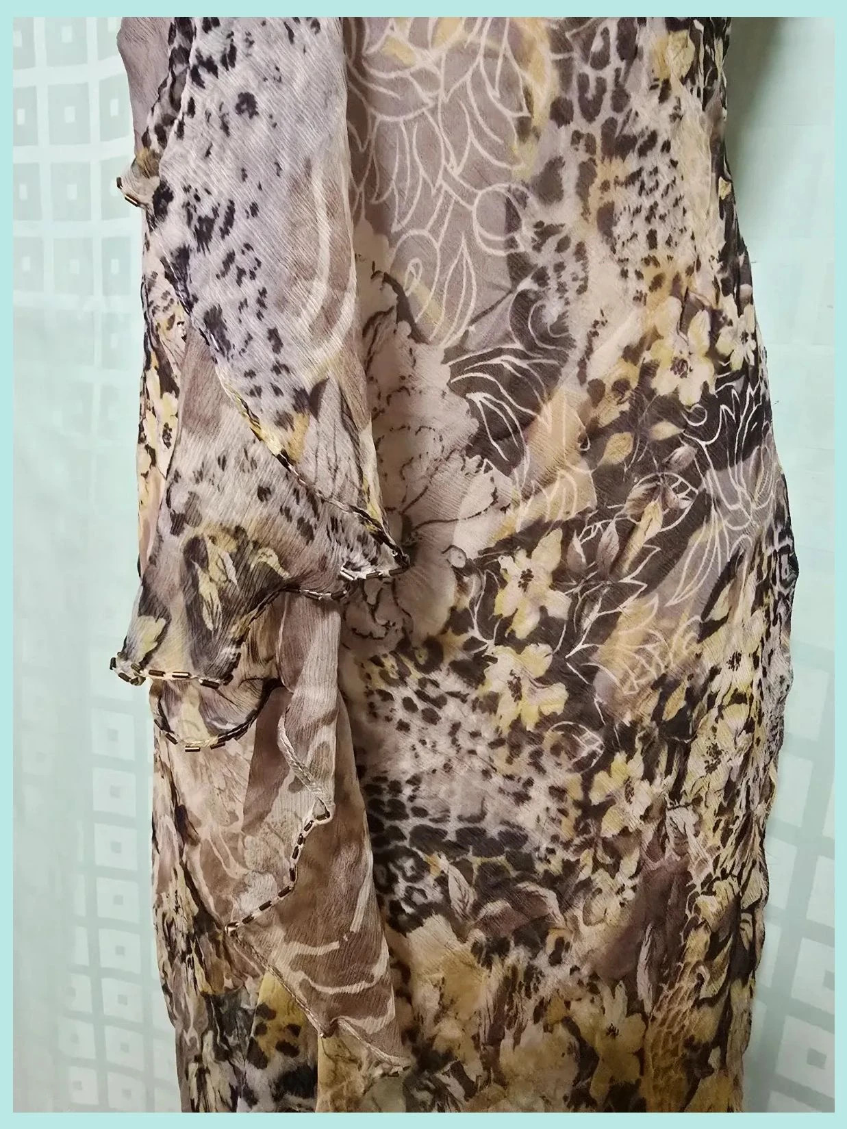 Animal Print Ruffle Dress 100% Silk – red monde – taille XL / 42 / 14 5