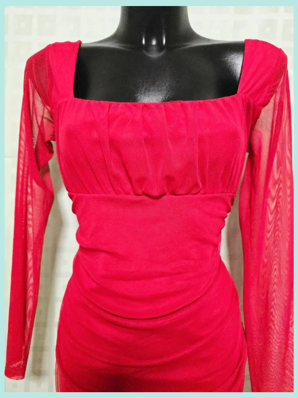 Red Mesh Square Neck Mini Dress – Pink Vanilla – taille L / 40 / 12 2