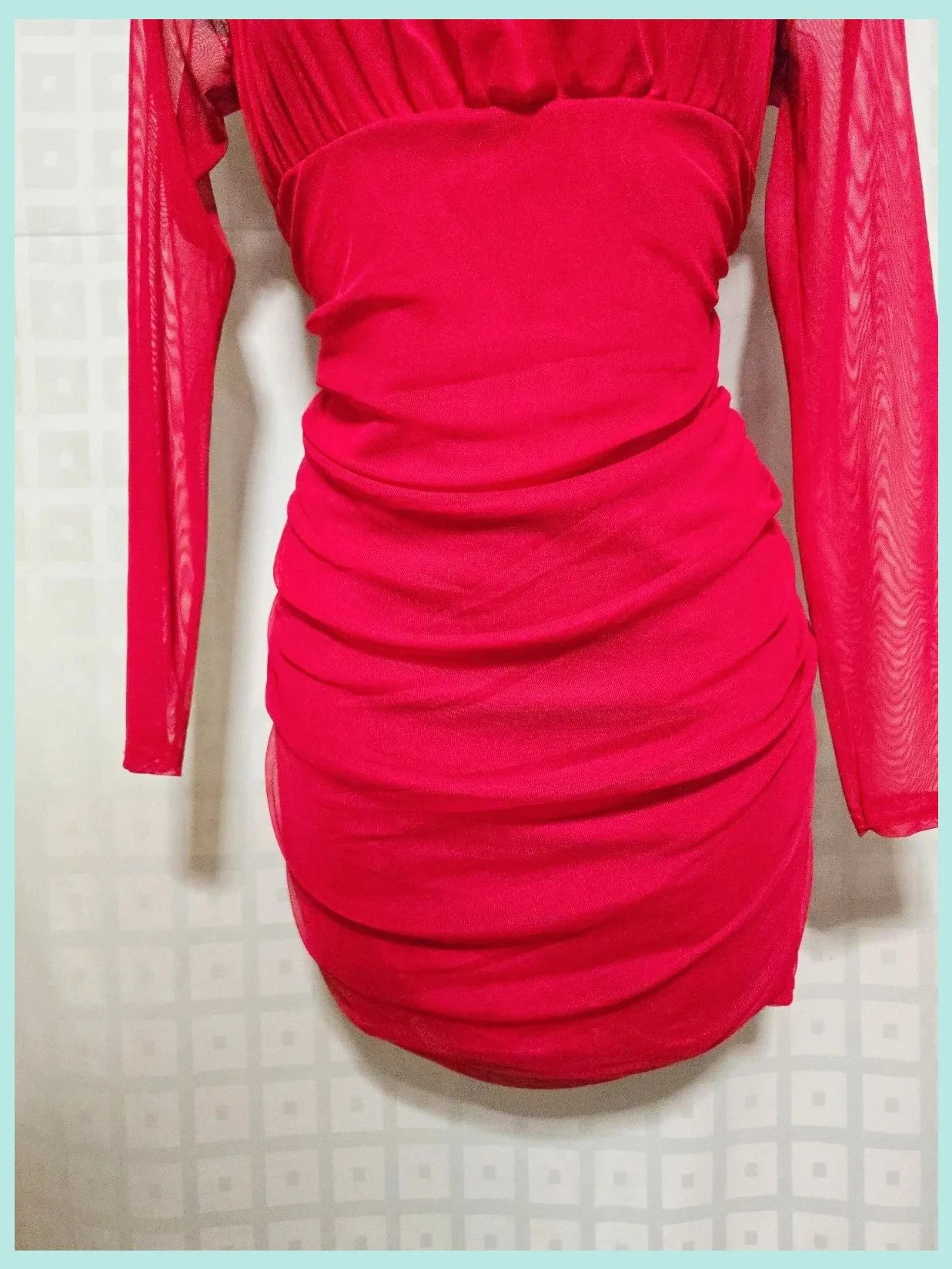 Red Mesh Square Neck Mini Dress – Pink Vanilla – taille L / 40 / 12 3