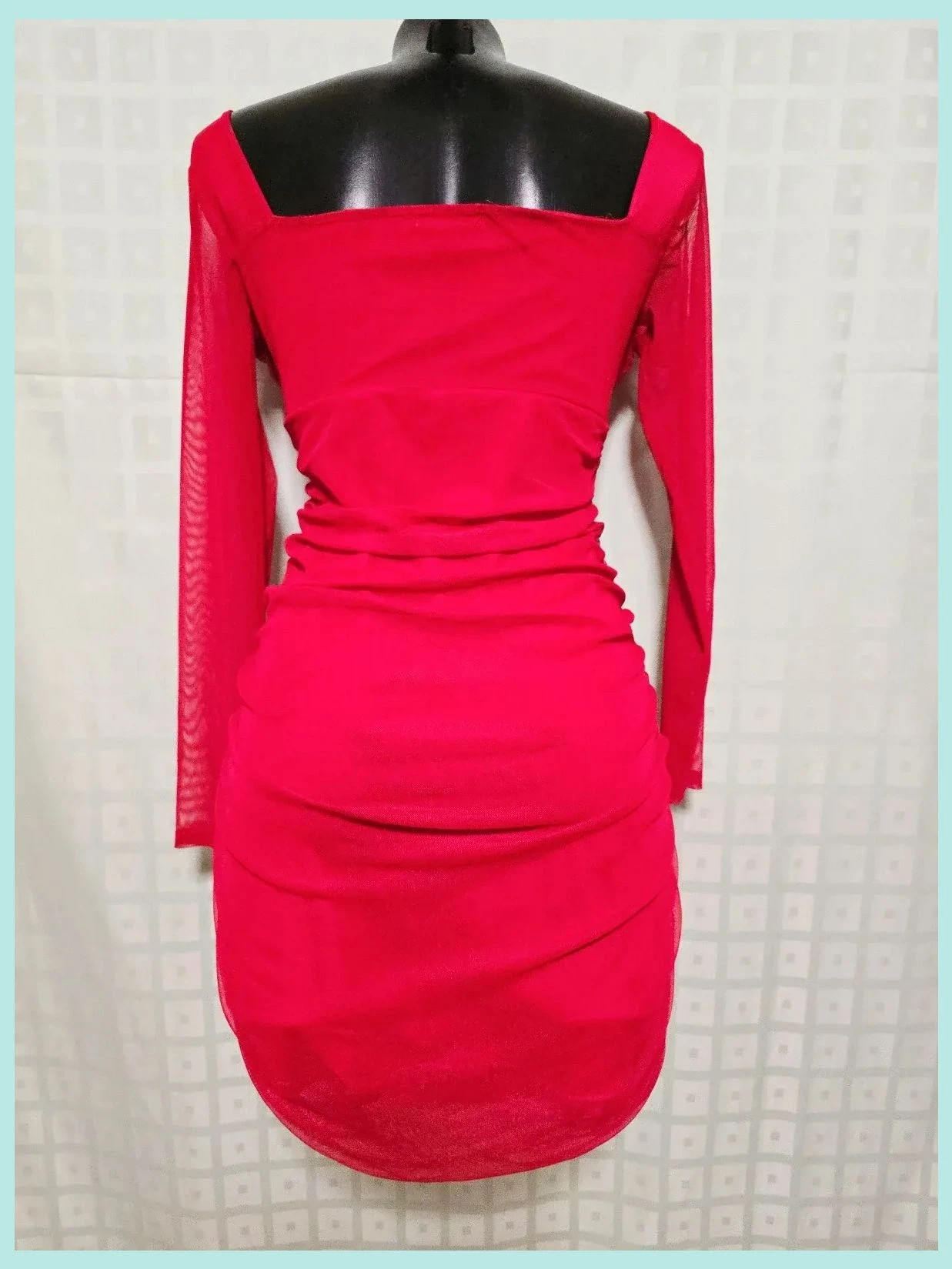 Red Mesh Square Neck Mini Dress – Pink Vanilla – taille L / 40 / 12 5