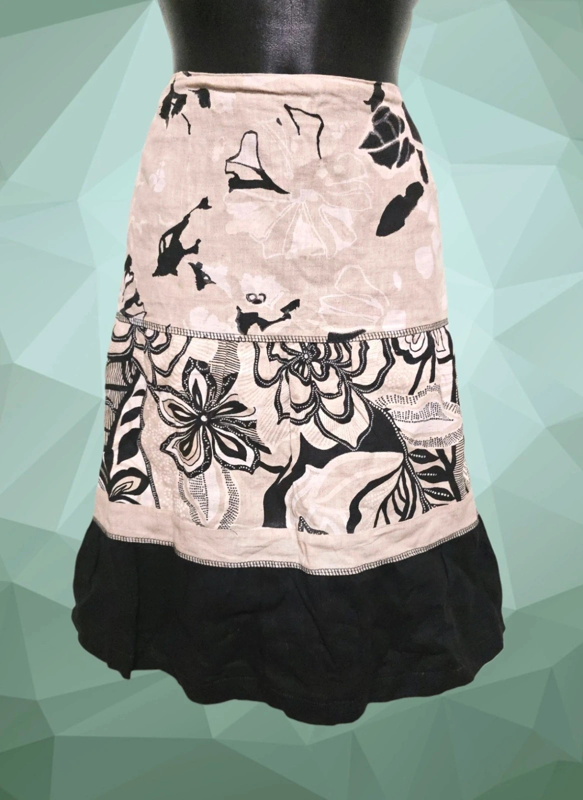 100% Linen Floral Midi Skirt