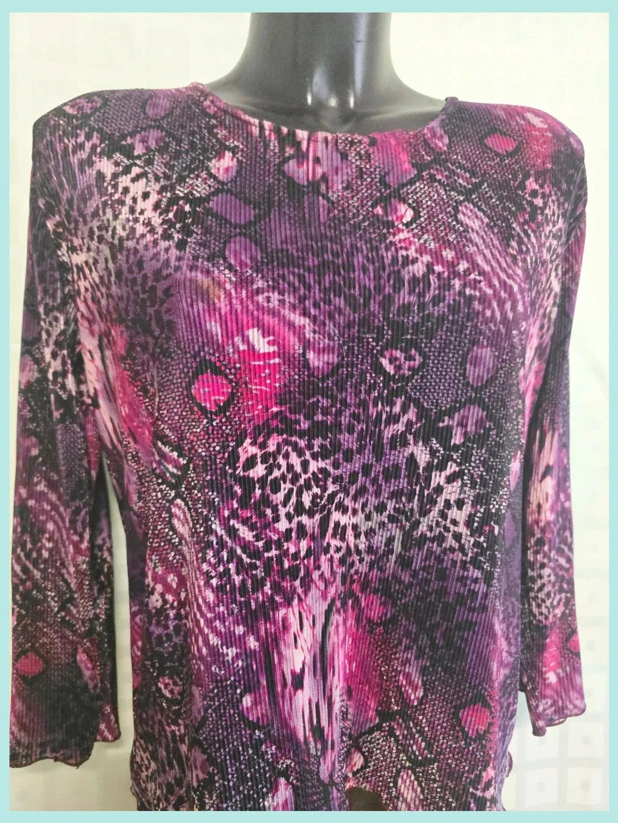 Purple Animal Print Scallop Top bust 124 cm – Vestidor Vintage – taille XXL / 44 / 16 2