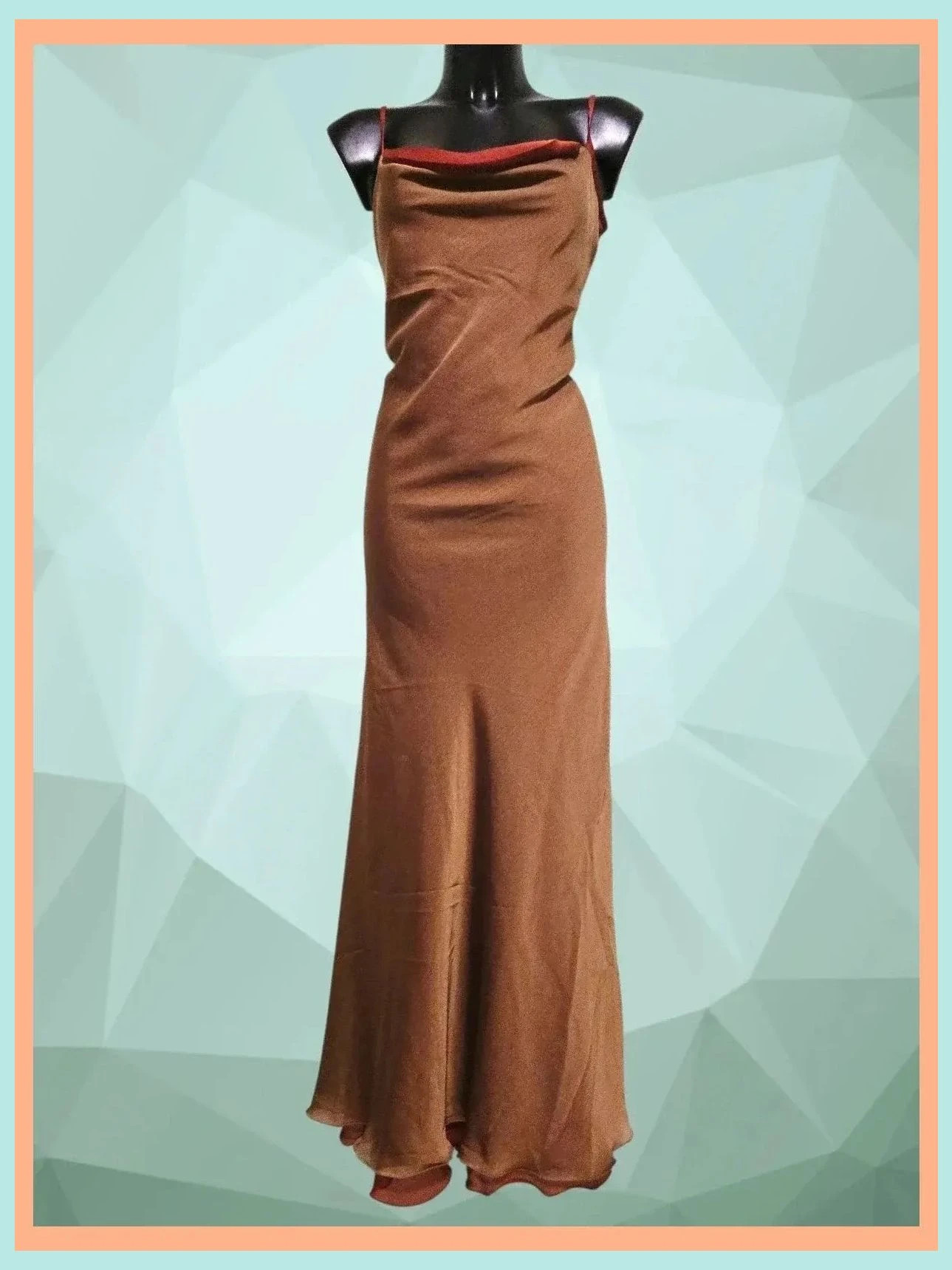Camel Cowl Neck Bias-Cut Maxi Dress