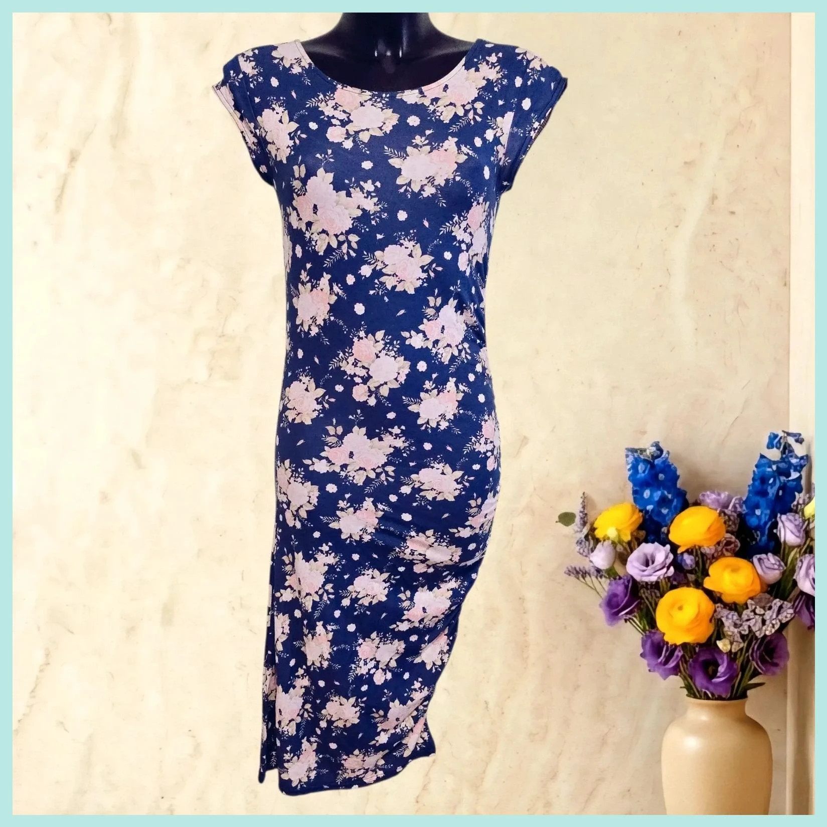 Blue Tropical Floral Ponte Dress