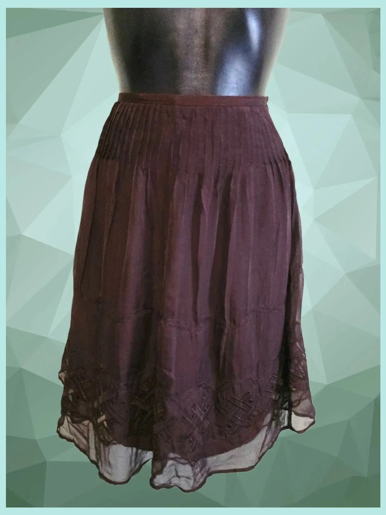 Burgundy Chiffon Embroidered Hem Skirt