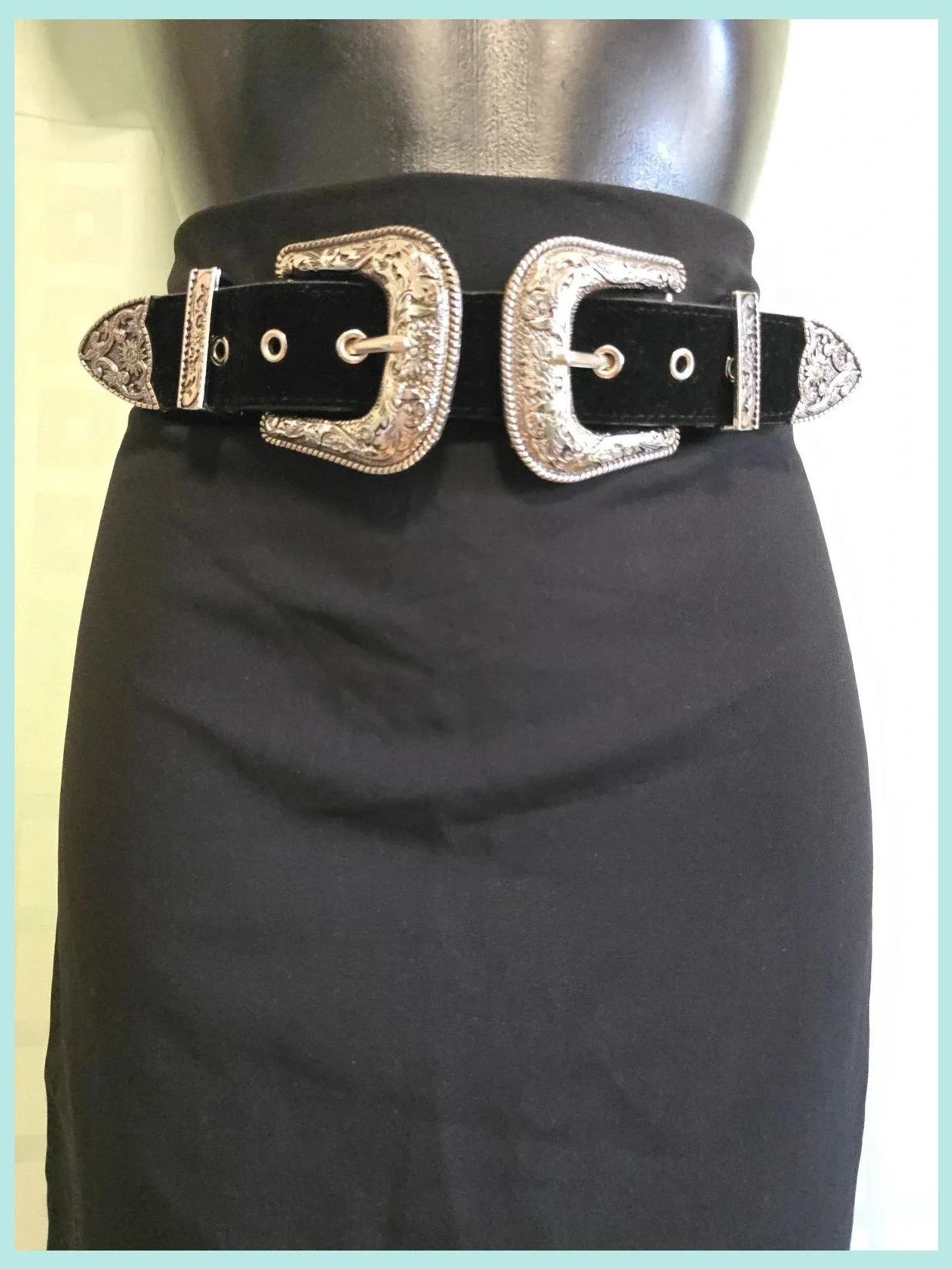 Black Skirt with Double Western Silver Buckle Belt – LULUMARY – taille XL / 42 / 14 2