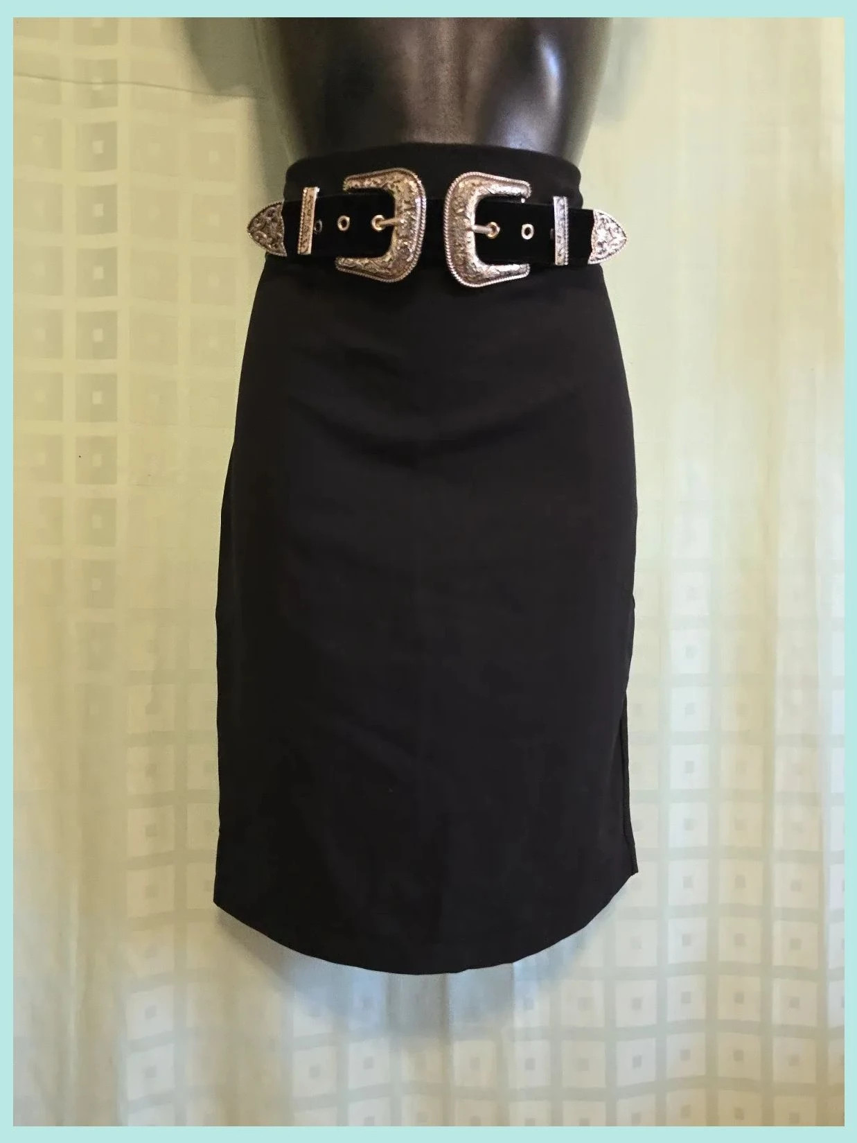 Black Skirt with Double Western Silver Buckle Belt