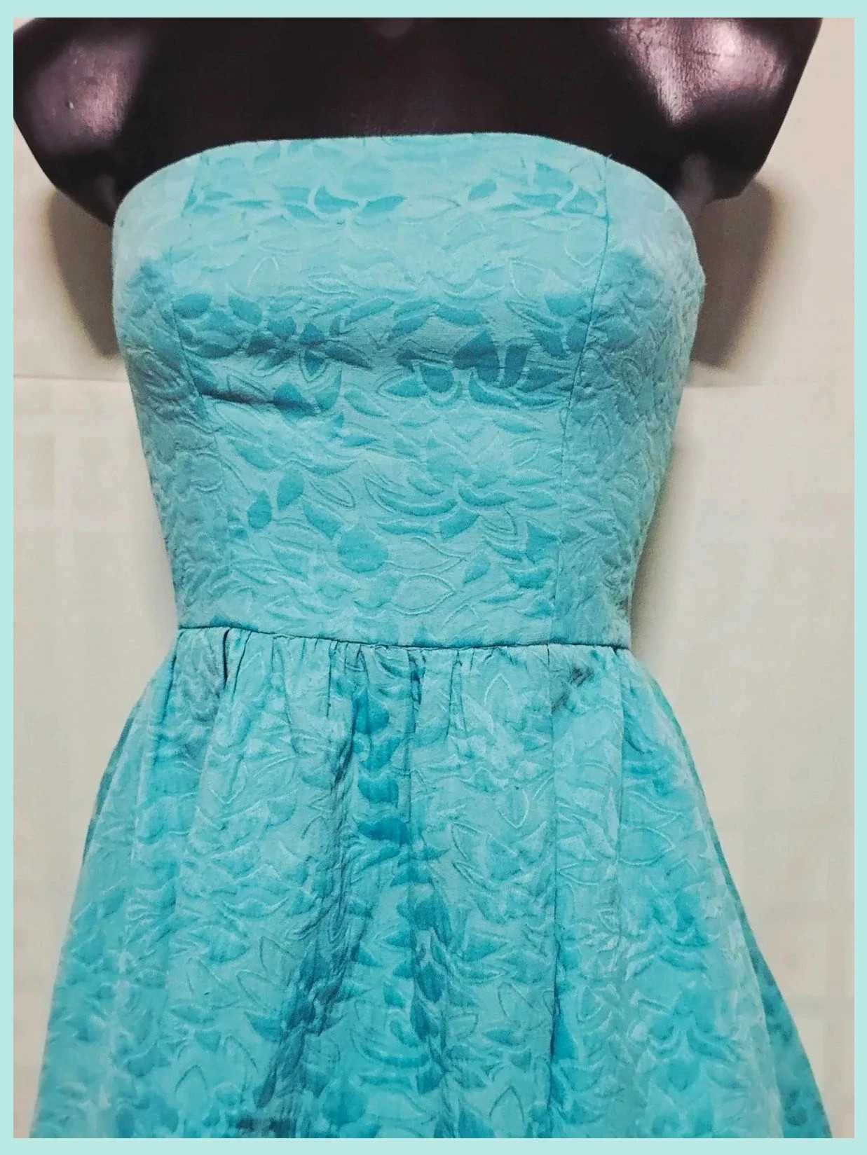Turquoise Brocade Strapless Fit Flare Dress – SuiteBlanco – taille S / 36 / 8 2