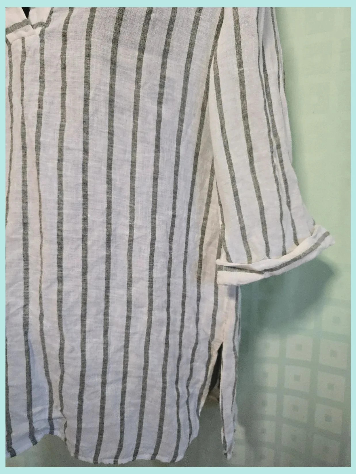 White & Gray Striped 100% Linen Tunic Top – El Corte Inglés – taille L / 40 / 12 5